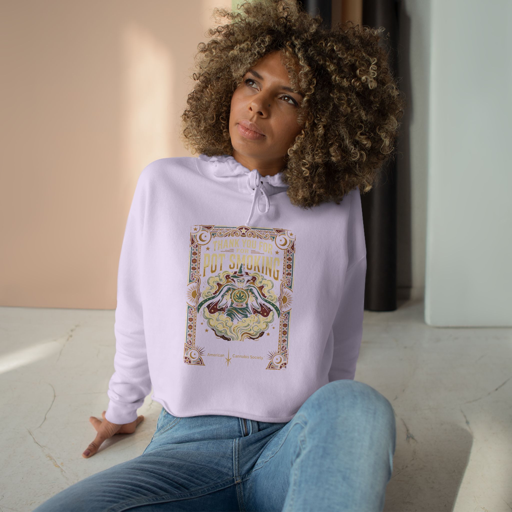 Pot Smoking Botanical Crop Hoodie — Vintage Cannabis Art Cropped Hoodie - Image 15