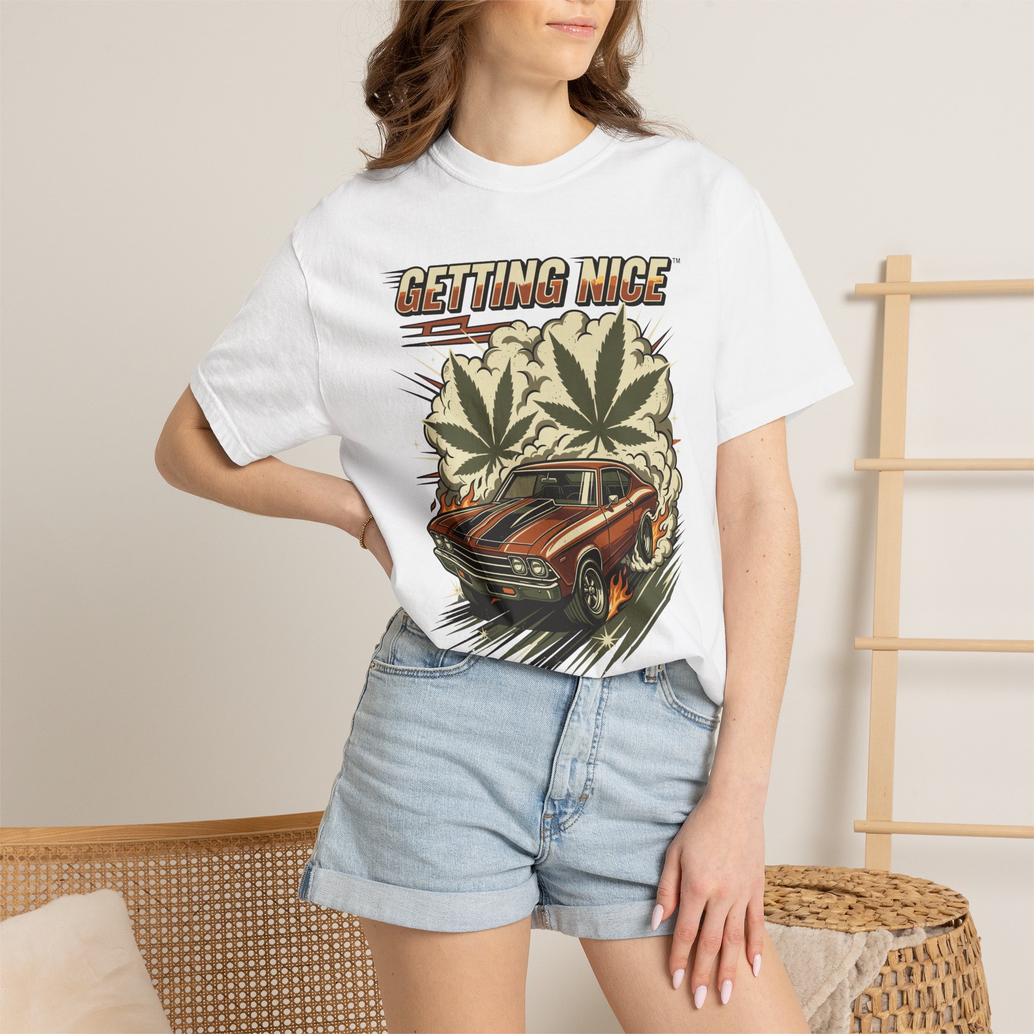 Getting Nice™ Muscle Car T-Shirt — Retro Cannabis Leaf Racing Tee - Image 4