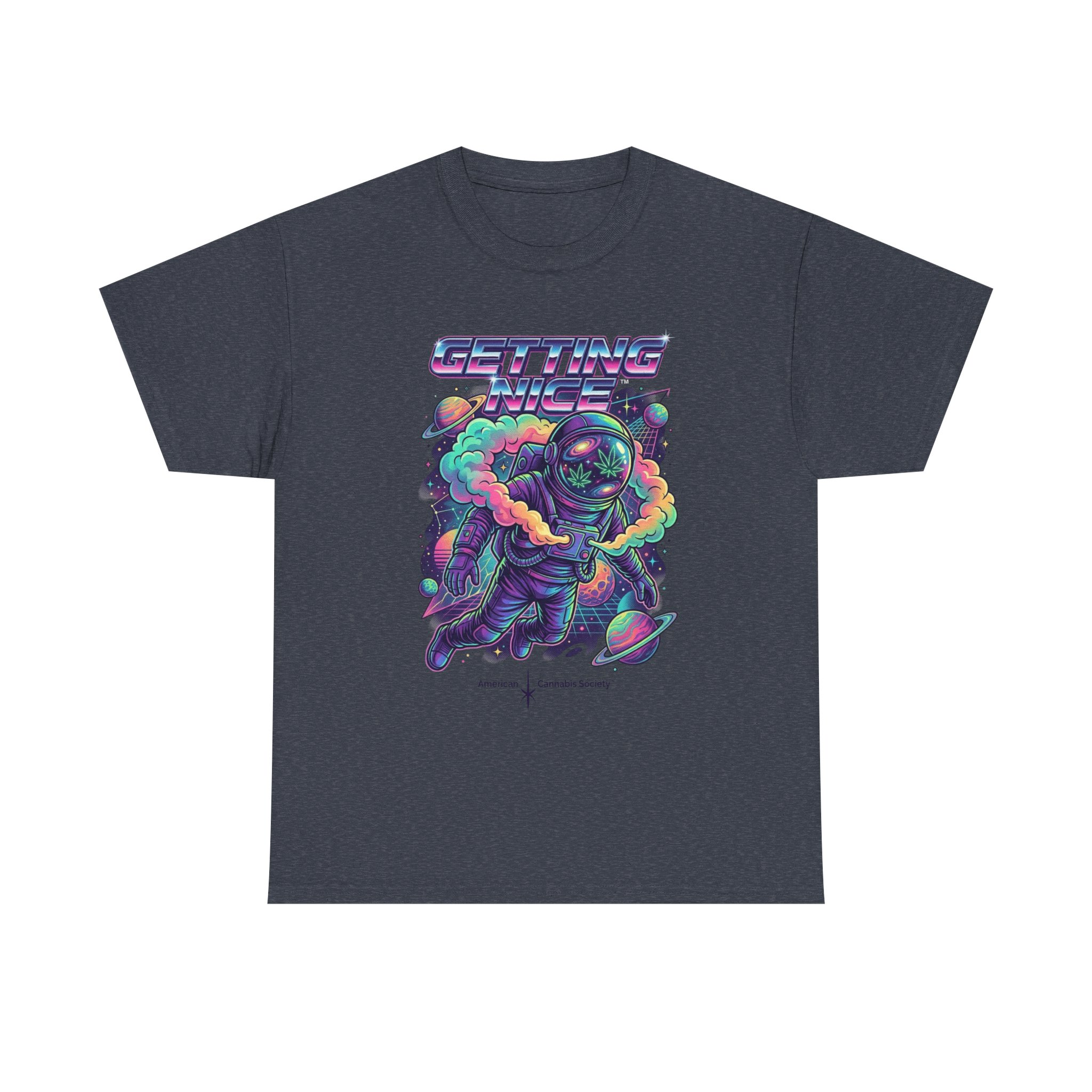 Getting Nice™ Astronaut T-Shirt — Retro Neon Space Cannabis Graphic Tee - Image 49