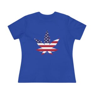 Patriotic Cannabis Leaf Tee — American Flag Weed Shirt for Women