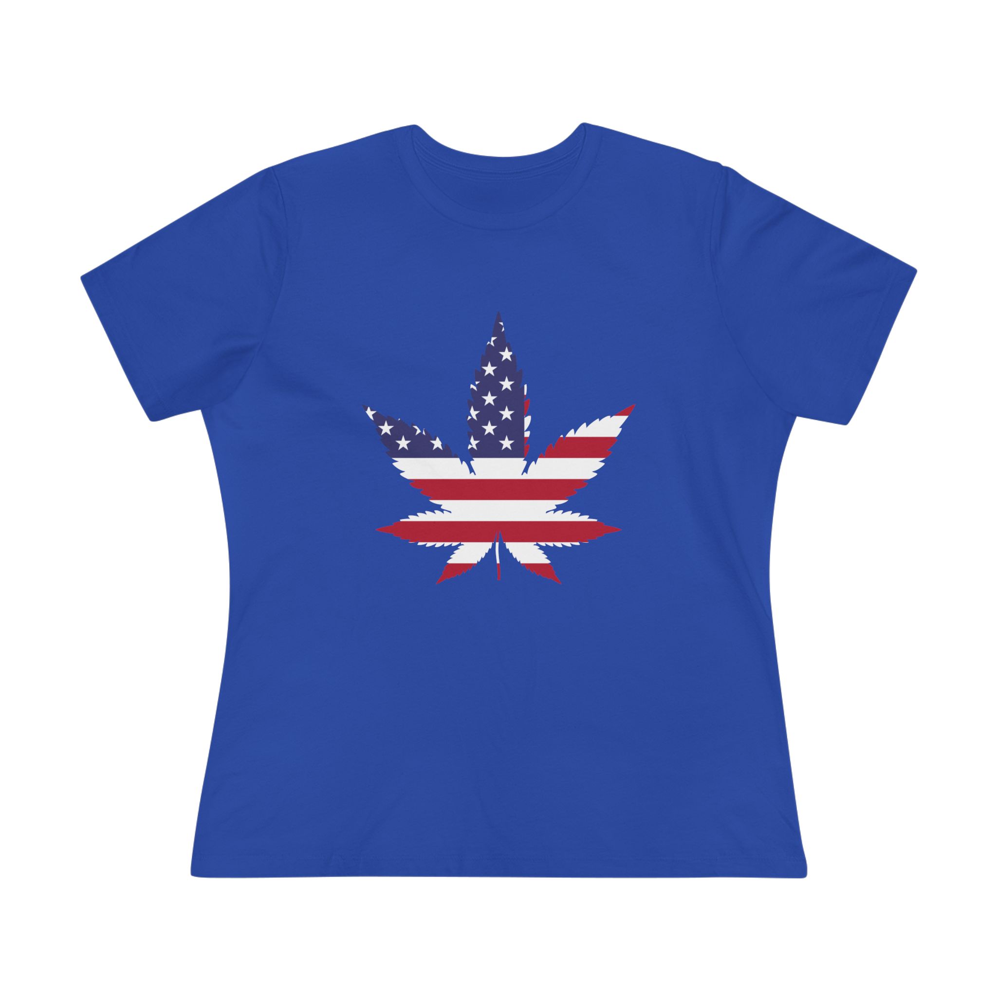 Patriotic Cannabis Leaf Tee — American Flag Weed Shirt for Women