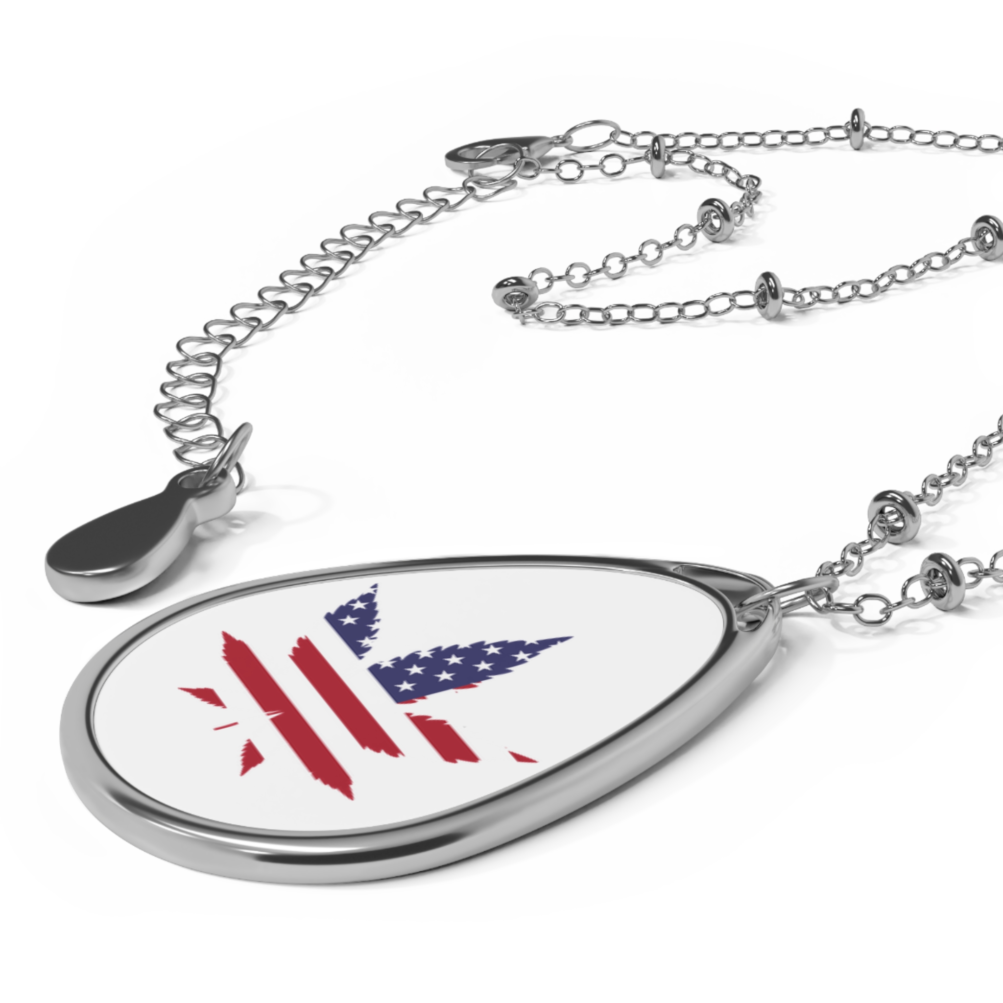 American Flag Maple Leaf Oval Necklace - Image 3