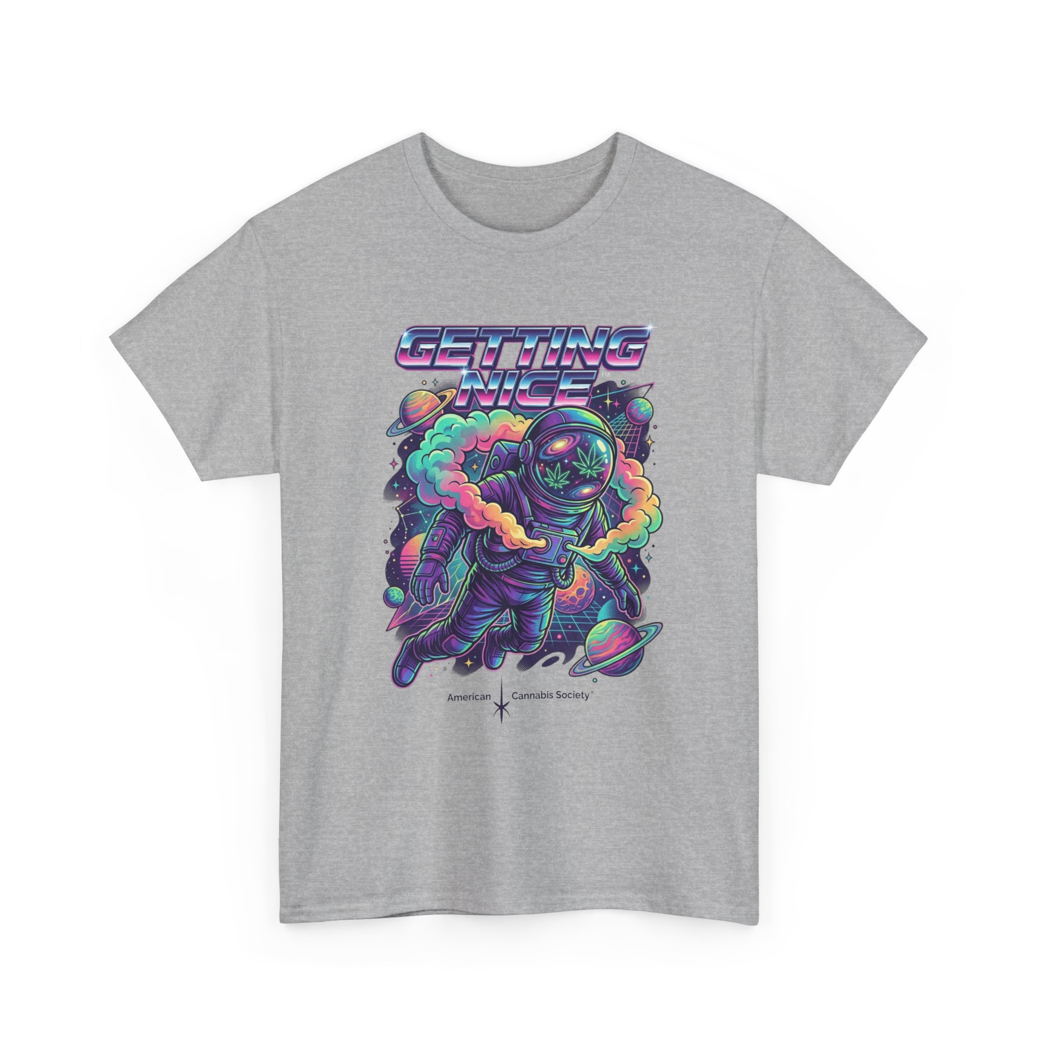Getting Nice™ Astronaut T-Shirt — Retro Neon Space Cannabis Graphic Tee - Image 23