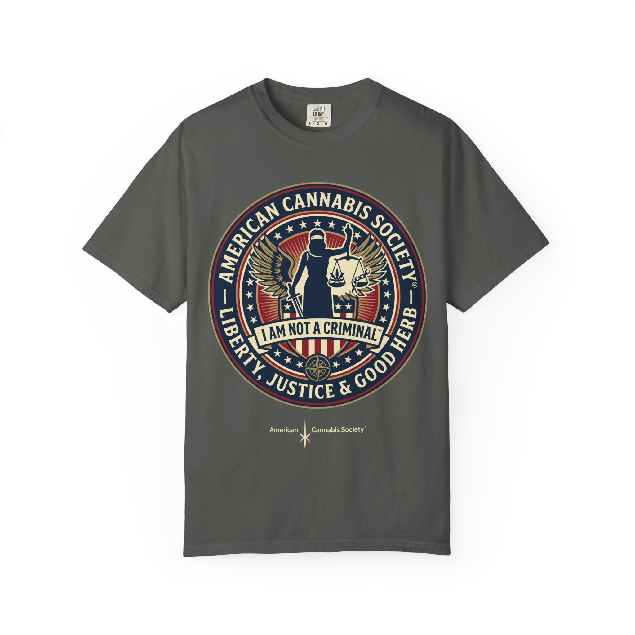 American Cannabis Society® “I Am Not a Criminal™” Liberty T-Shirt — Cannabis Crest Graphic Tee - Image 29