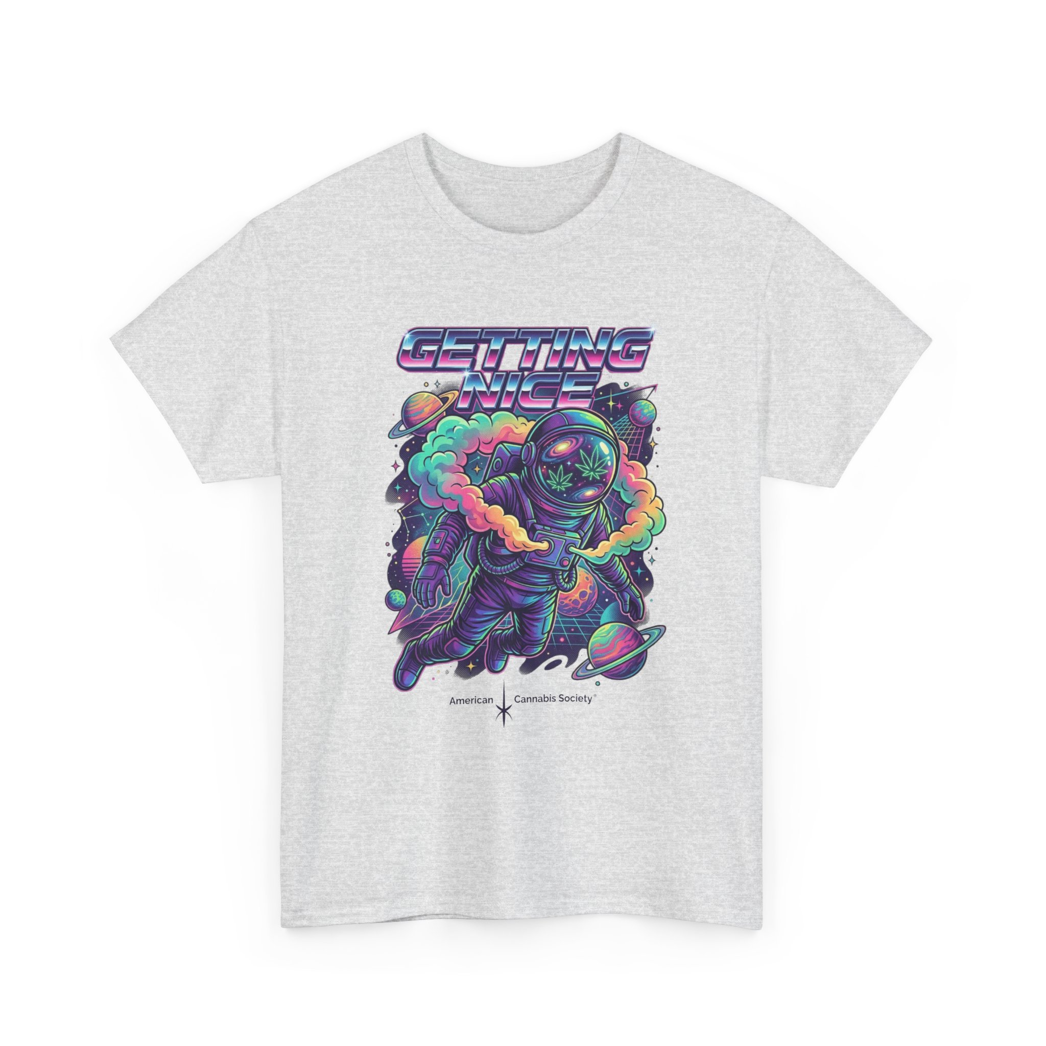 Getting Nice™ Astronaut T-Shirt — Retro Neon Space Cannabis Graphic Tee - Image 11