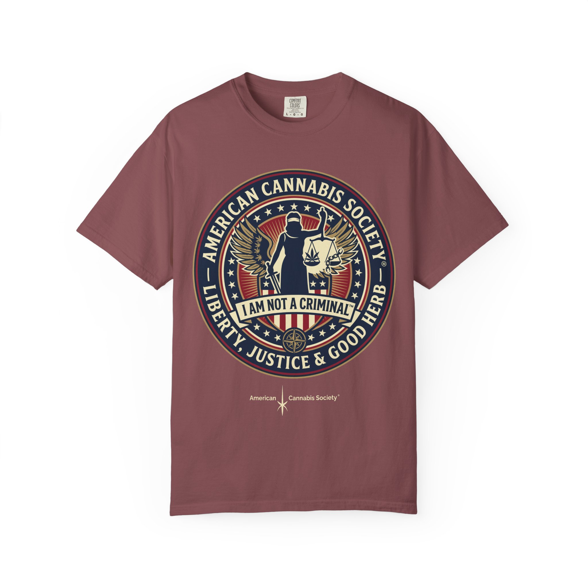 American Cannabis Society® “I Am Not a Criminal™” Liberty T-Shirt — Cannabis Crest Graphic Tee - Image 13