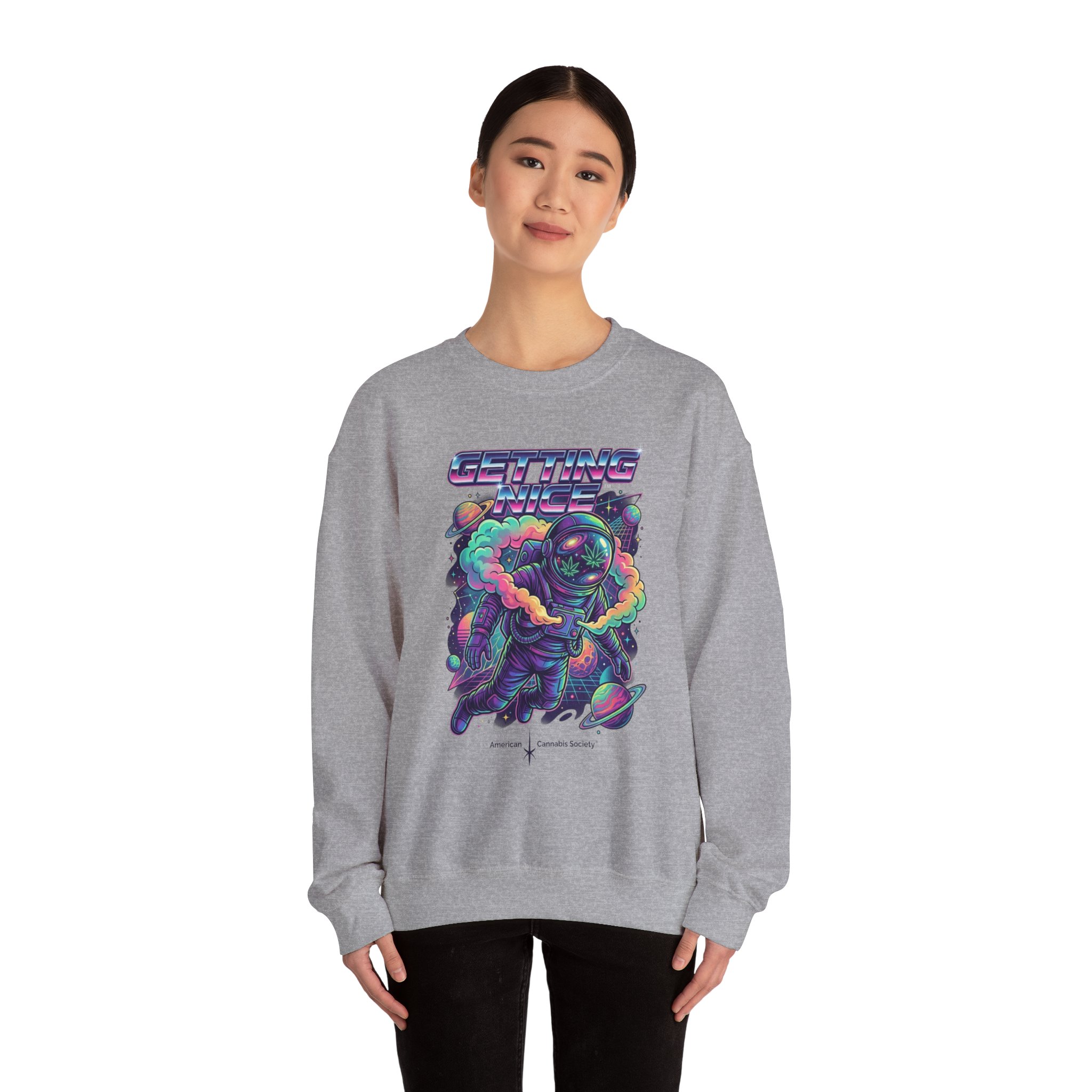 Astronaut Graphic Sweatshirt — “Getting Spacey” Retro Neon Crewneck - Image 4