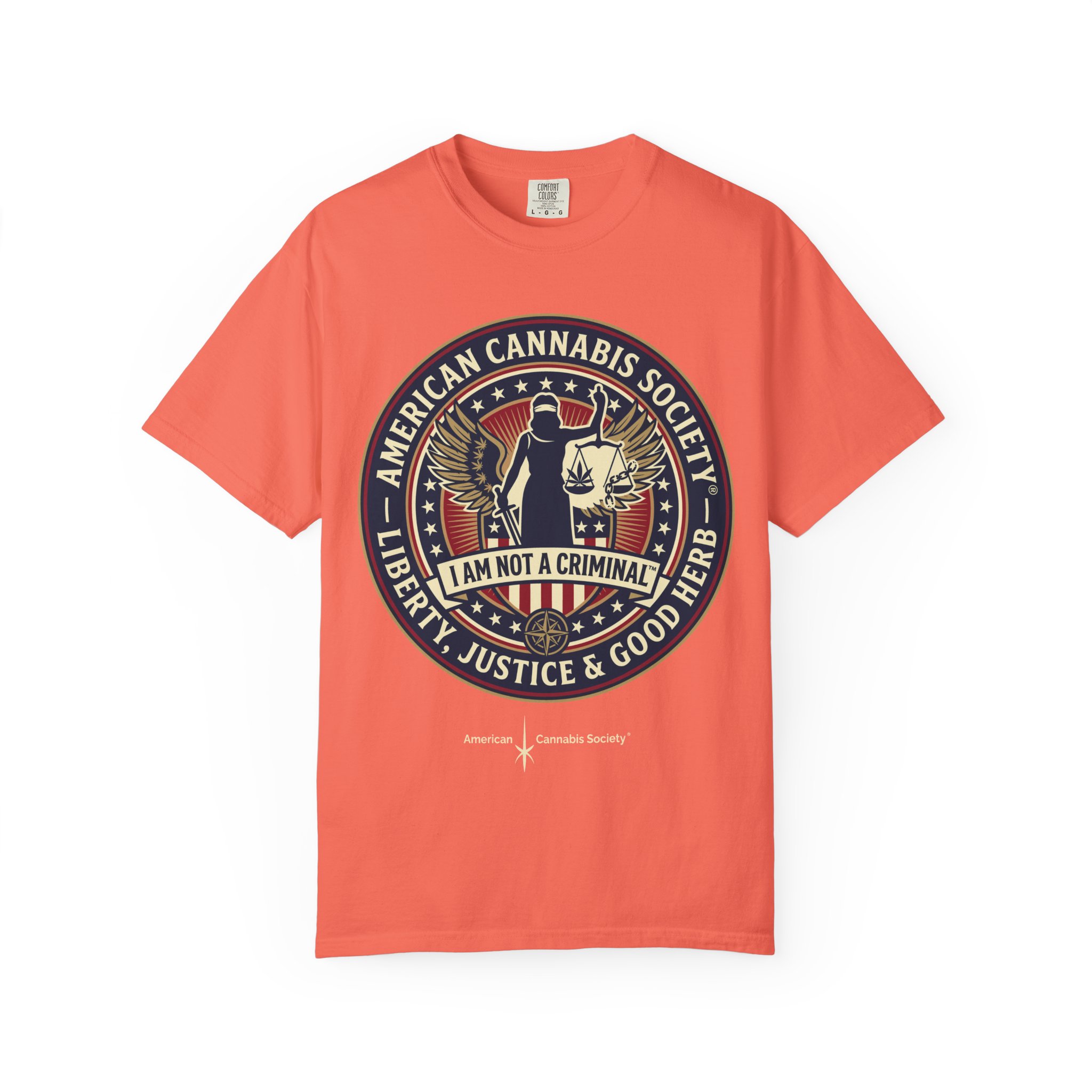 American Cannabis Society® “I Am Not a Criminal™” Liberty T-Shirt — Cannabis Crest Graphic Tee - Image 9