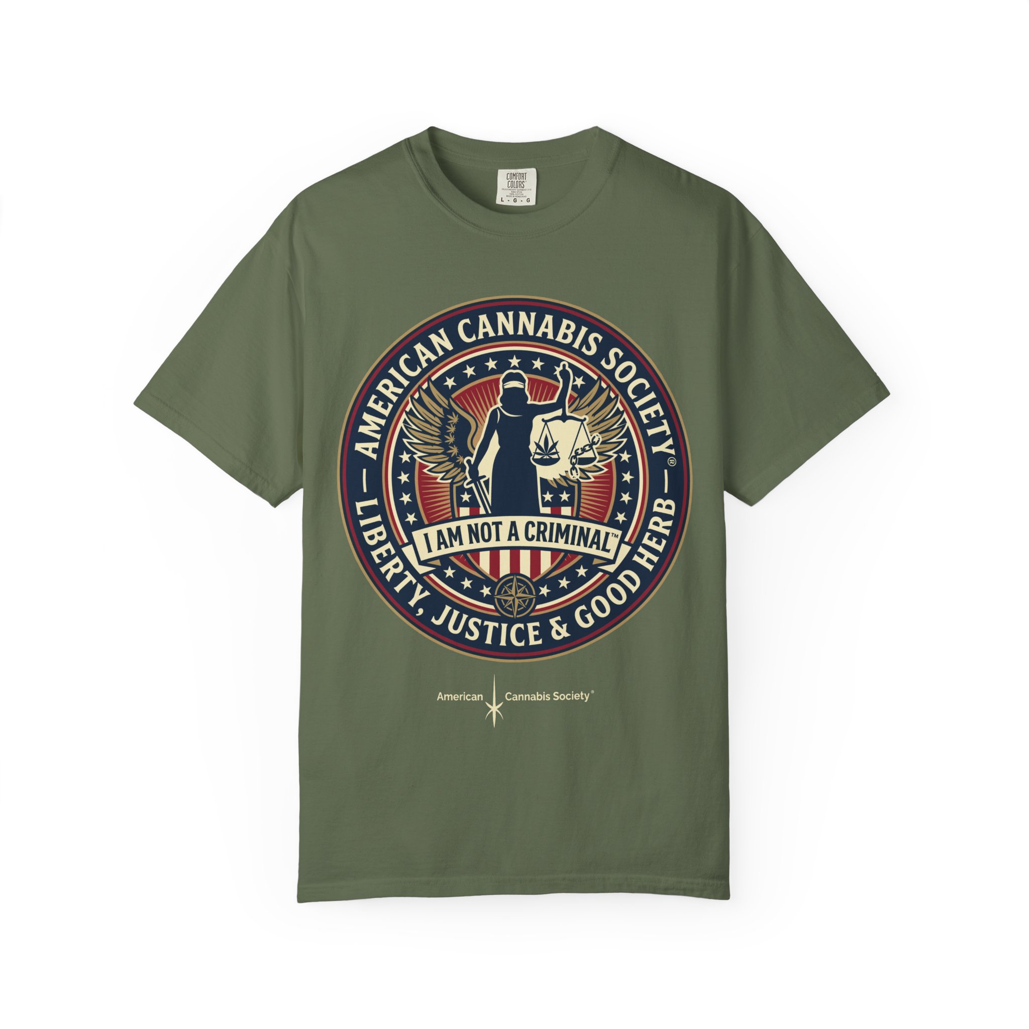 American Cannabis Society® “I Am Not a Criminal™” Liberty T-Shirt — Cannabis Crest Graphic Tee - Image 37