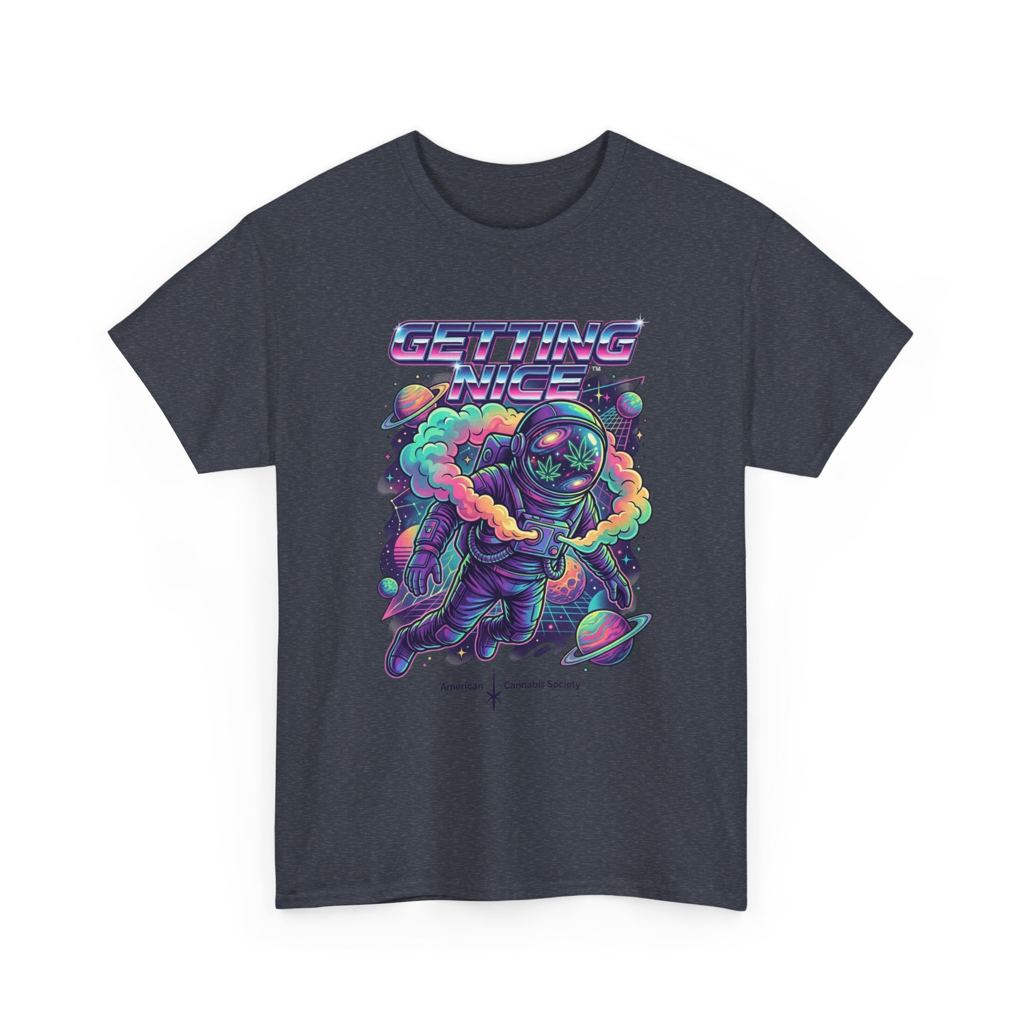 Getting Nice™ Astronaut T-Shirt — Retro Neon Space Cannabis Graphic Tee - Image 51