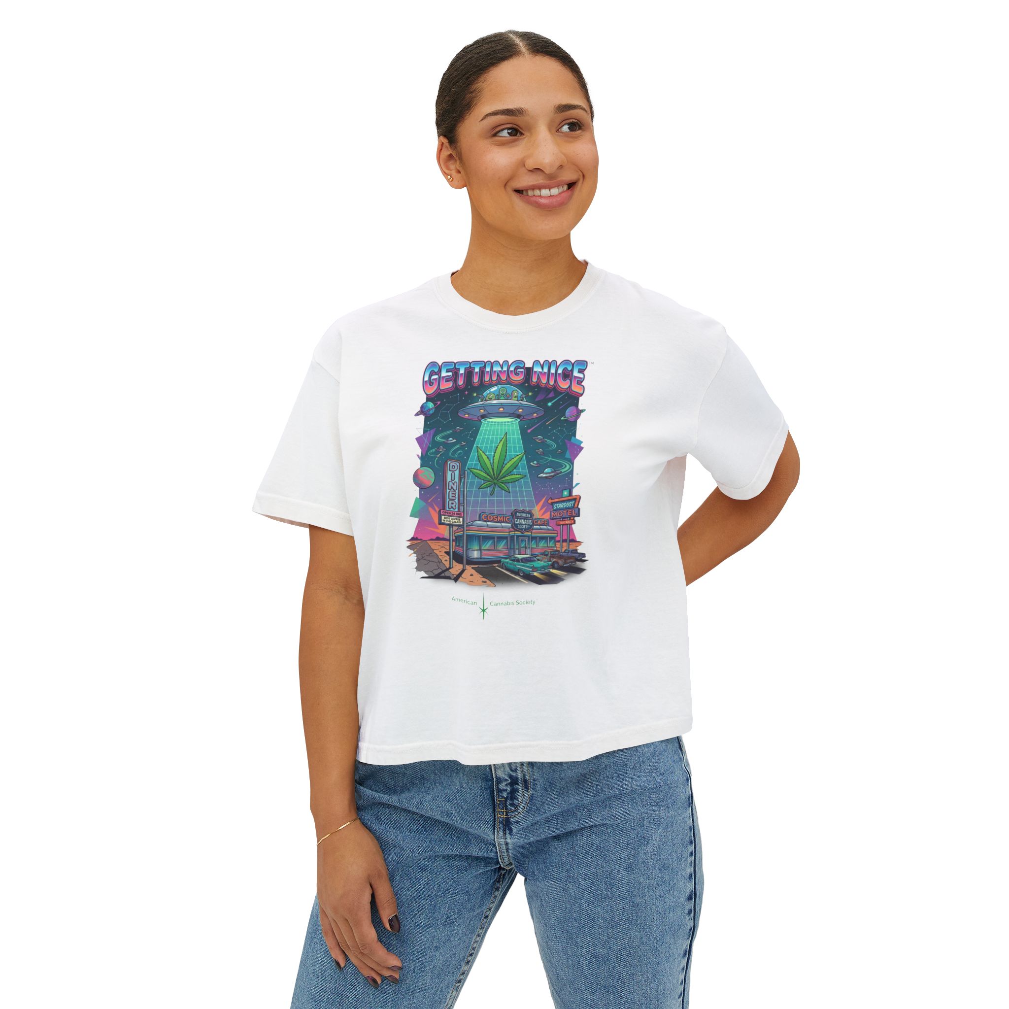 Getting Nice Cannabis Graphic Women's Boxy Tee - Image 3