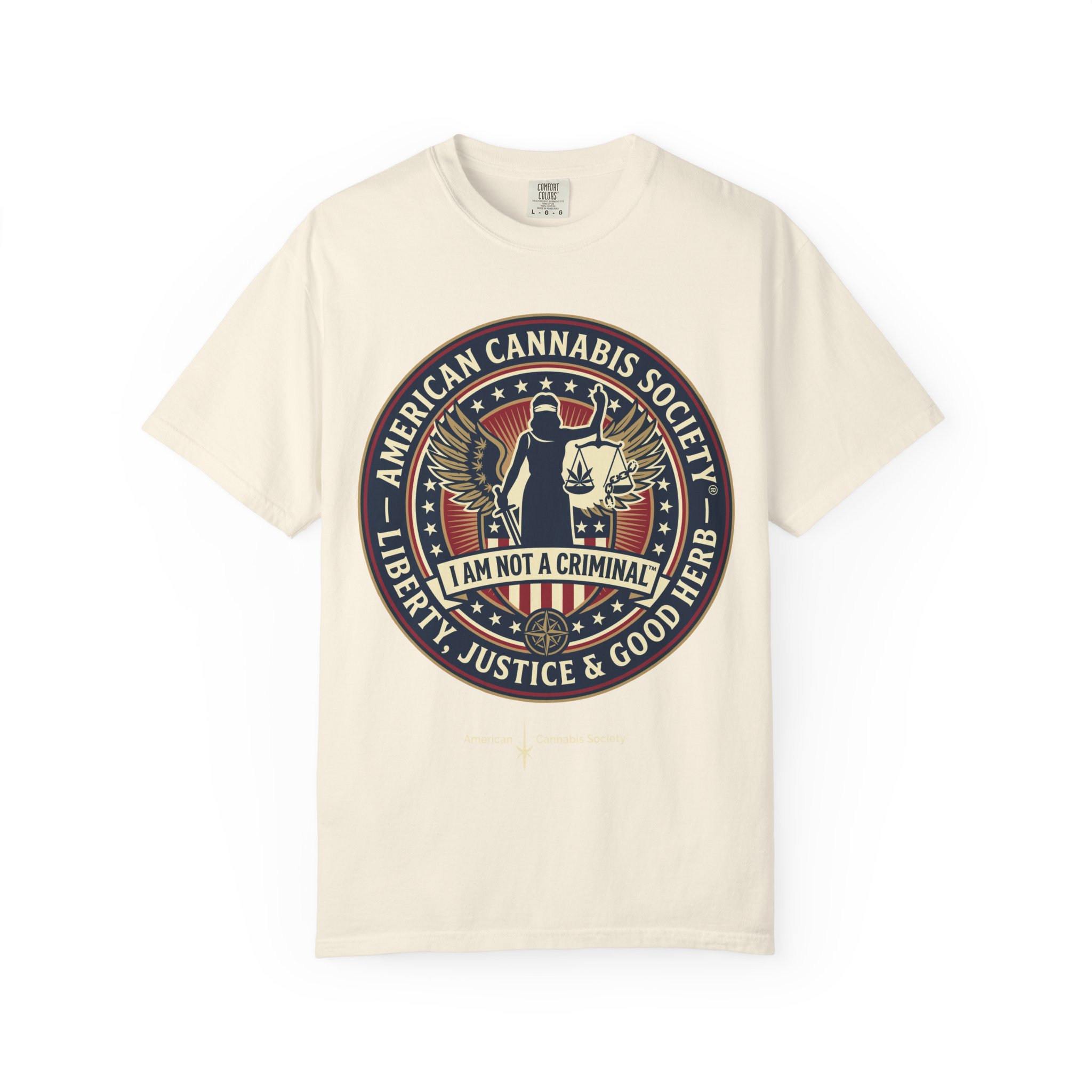 American Cannabis Society® “I Am Not a Criminal™” Liberty T-Shirt — Cannabis Crest Graphic Tee - Image 17