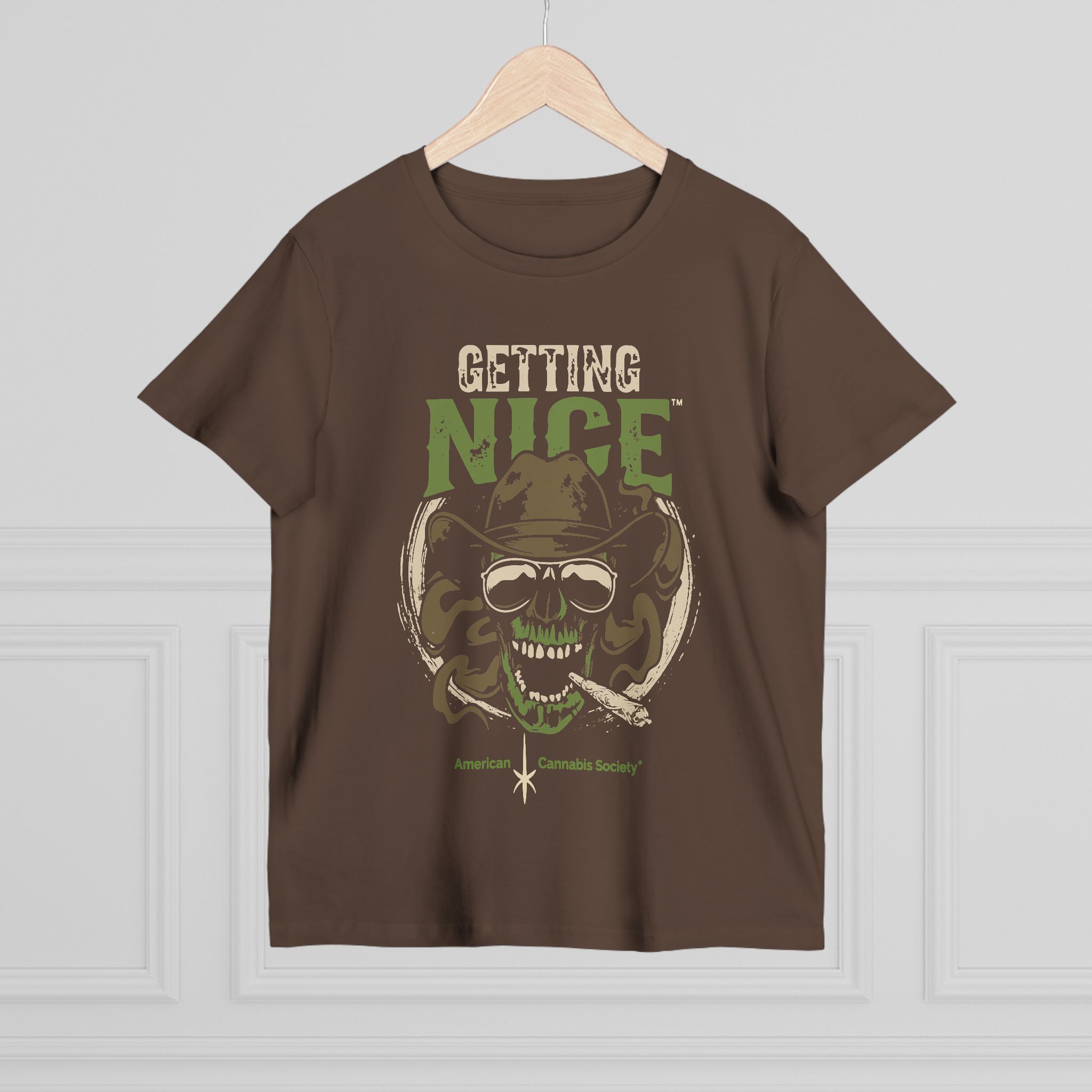Getting Nice Cannabis Skull Tee — Women’s Maple T-Shirt - Image 32