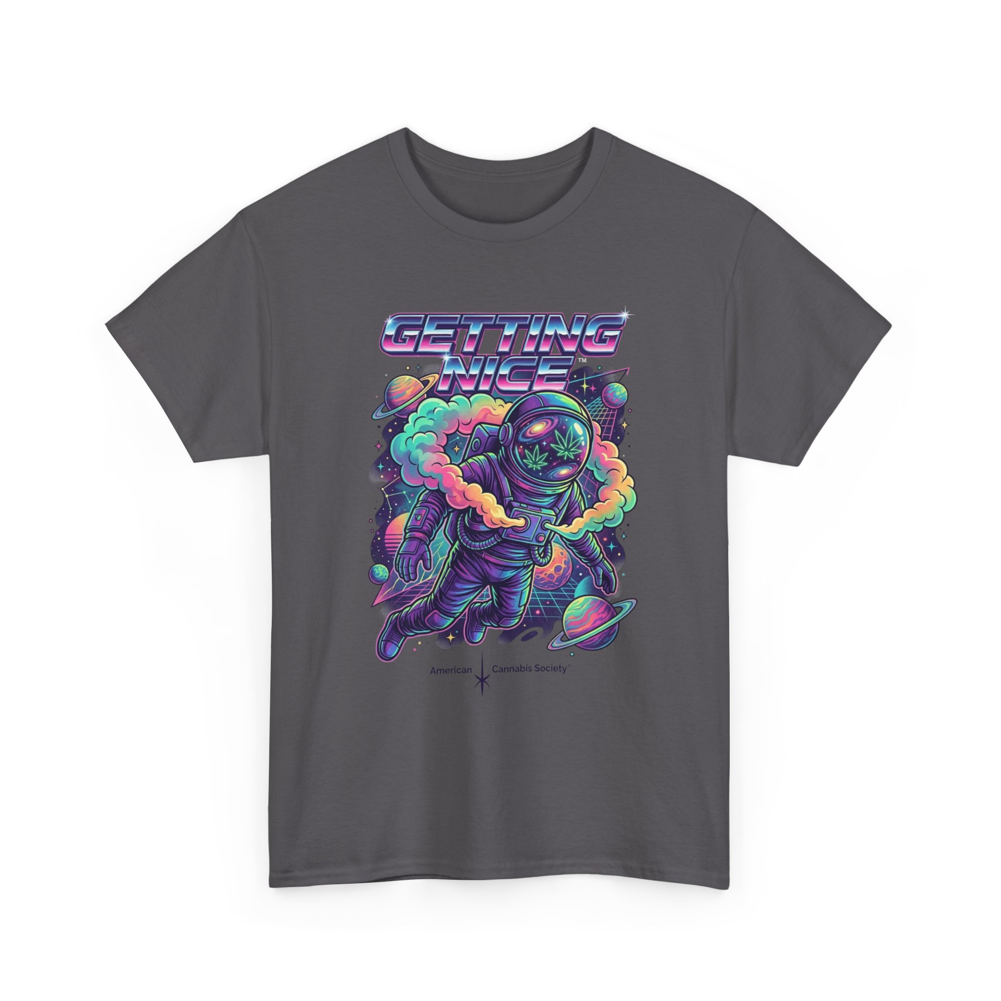 Getting Nice™ Astronaut T-Shirt — Retro Neon Space Cannabis Graphic Tee - Image 43