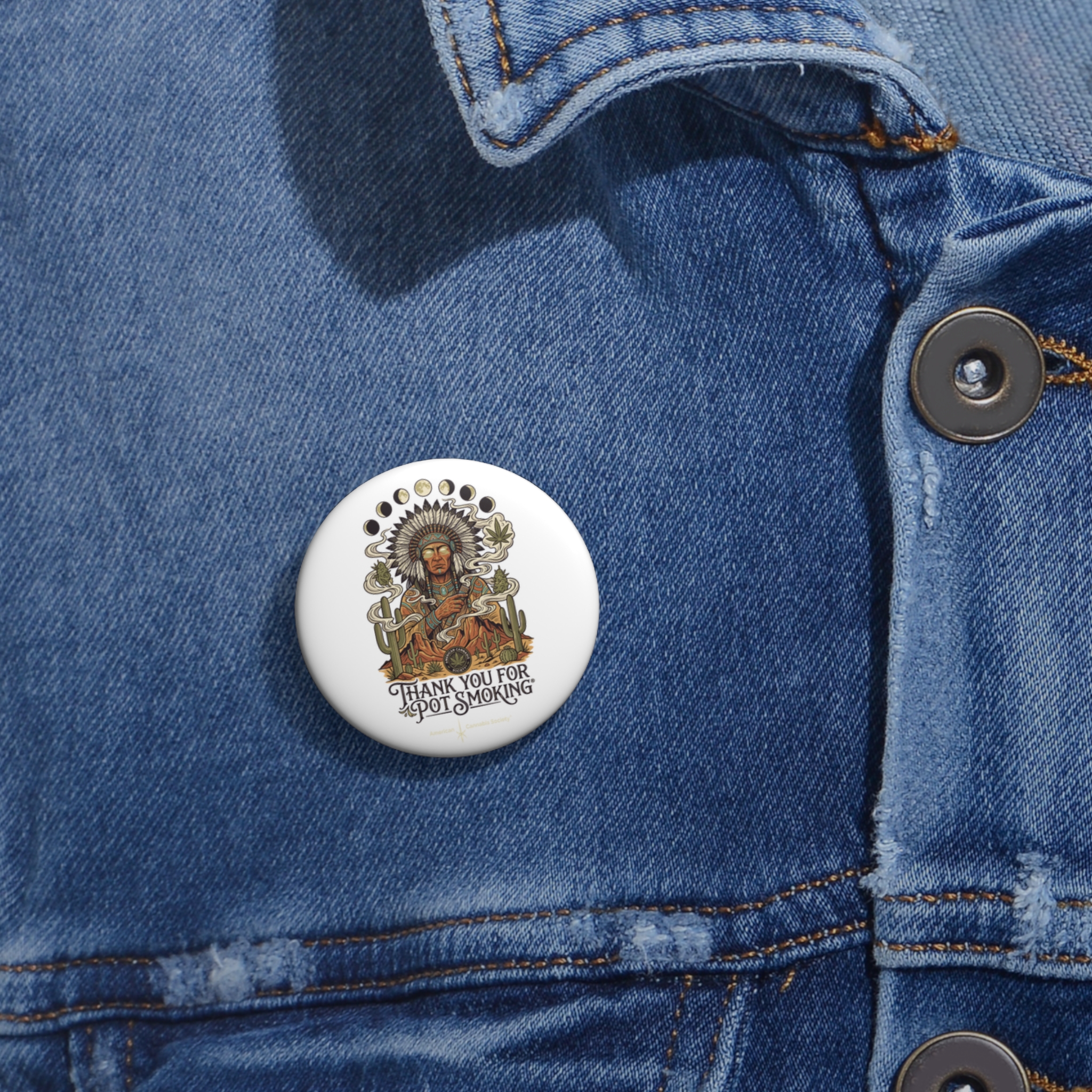 Pin Button — "Thank You For Pot Smoking®" Vintage Native-Inspired Cannabis Badge - Image 2
