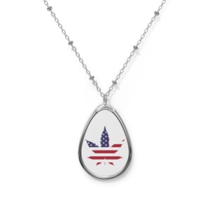 American Flag Maple Leaf Oval Necklace