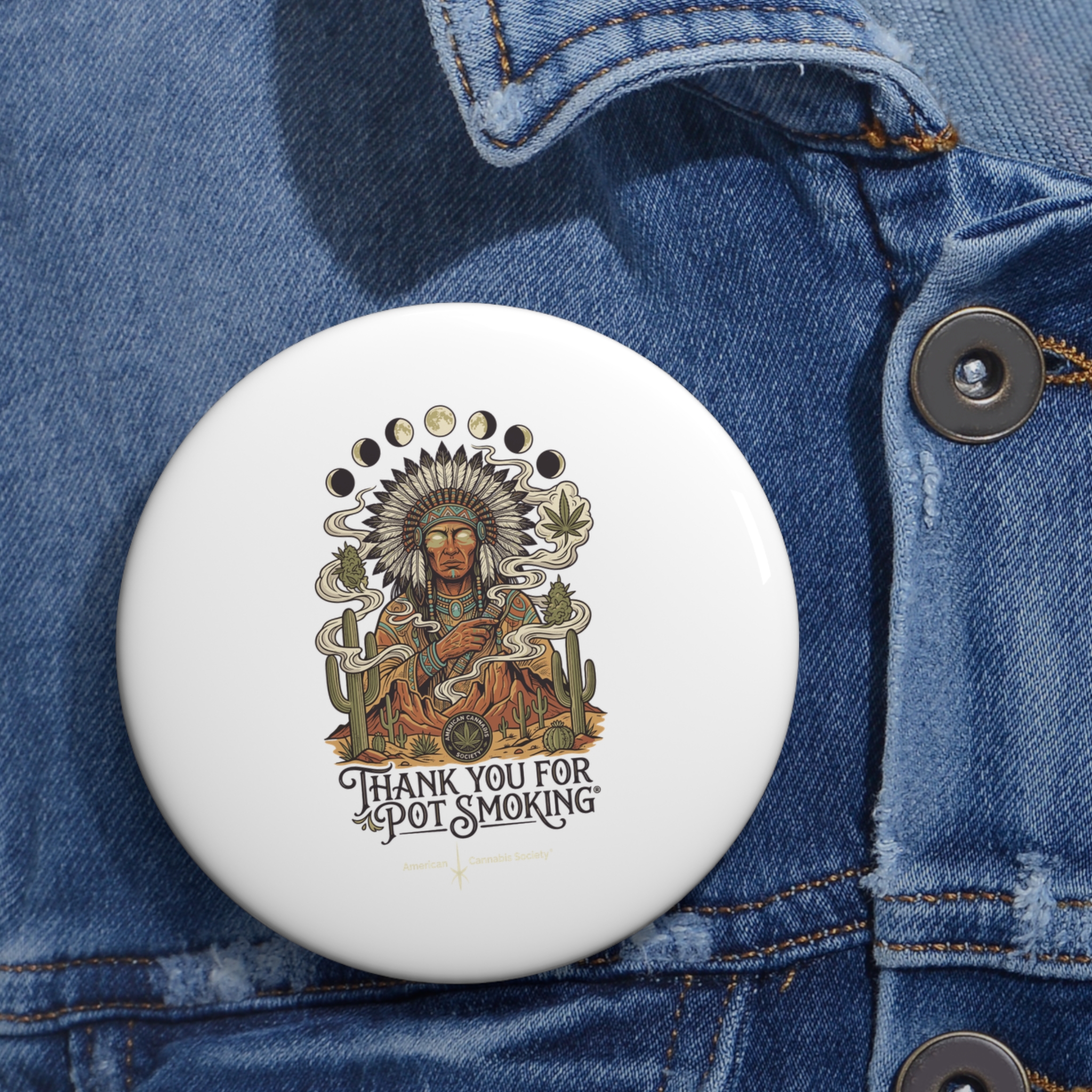 Pin Button — "Thank You For Pot Smoking®" Vintage Native-Inspired Cannabis Badge - Image 6