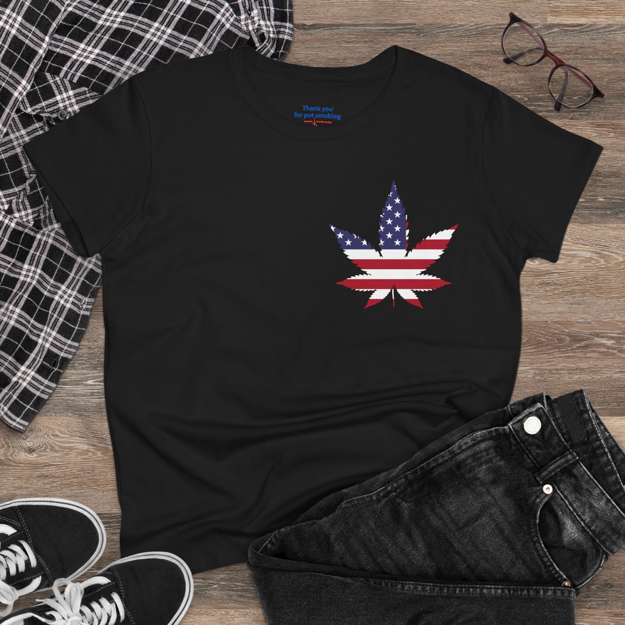 American Flag Leaf Tee — Women's Patriotic Cannabis Graphic T-Shirt - Image 12