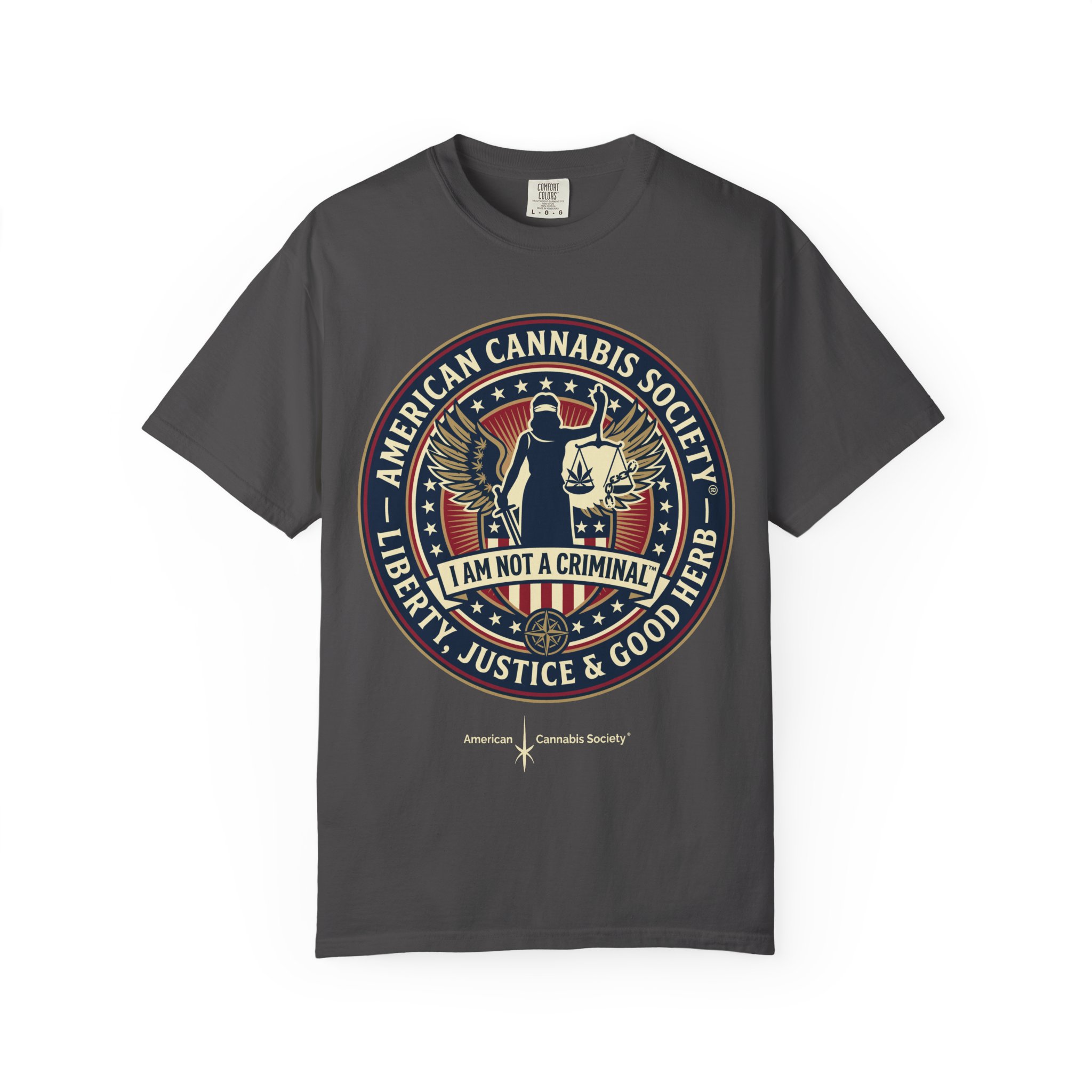 American Cannabis Society® “I Am Not a Criminal™” Liberty T-Shirt — Cannabis Crest Graphic Tee - Image 45