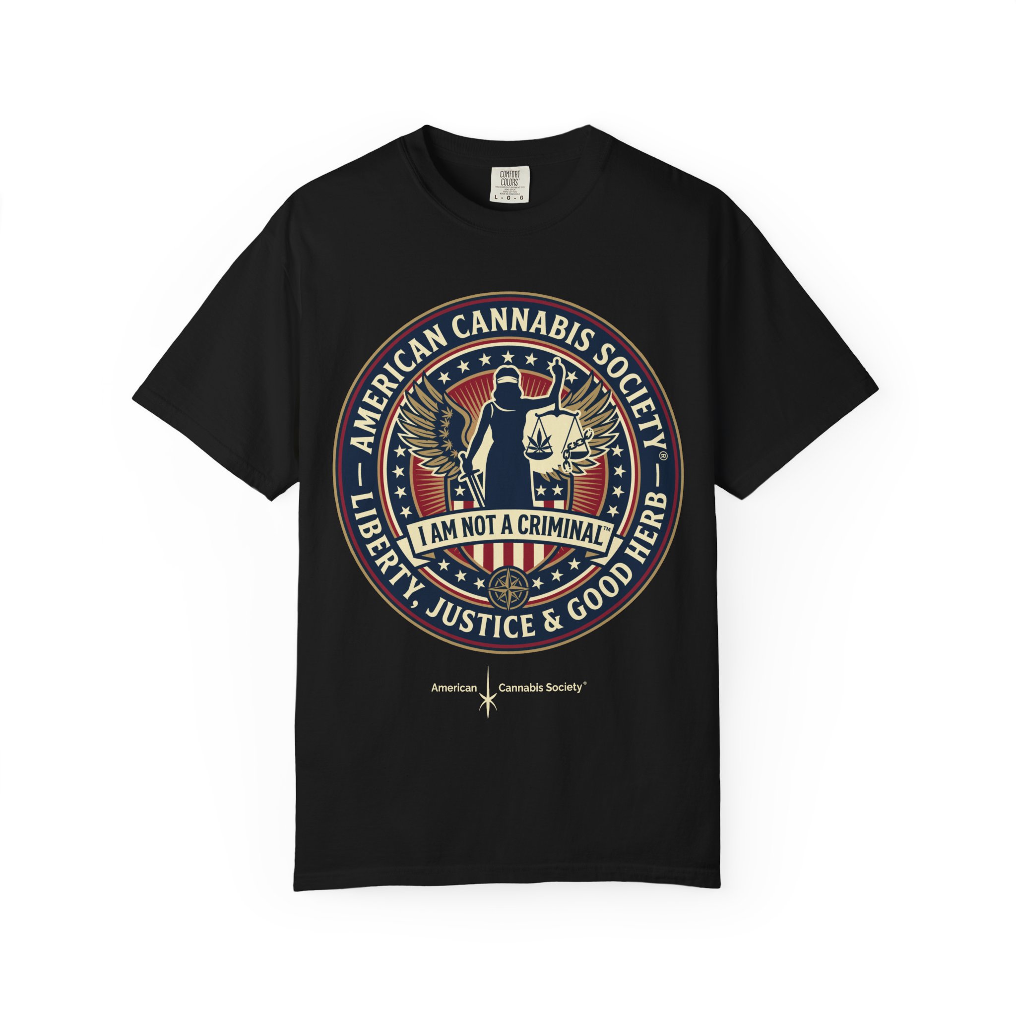 American Cannabis Society® “I Am Not a Criminal™” Liberty T-Shirt — Cannabis Crest Graphic Tee - Image 49