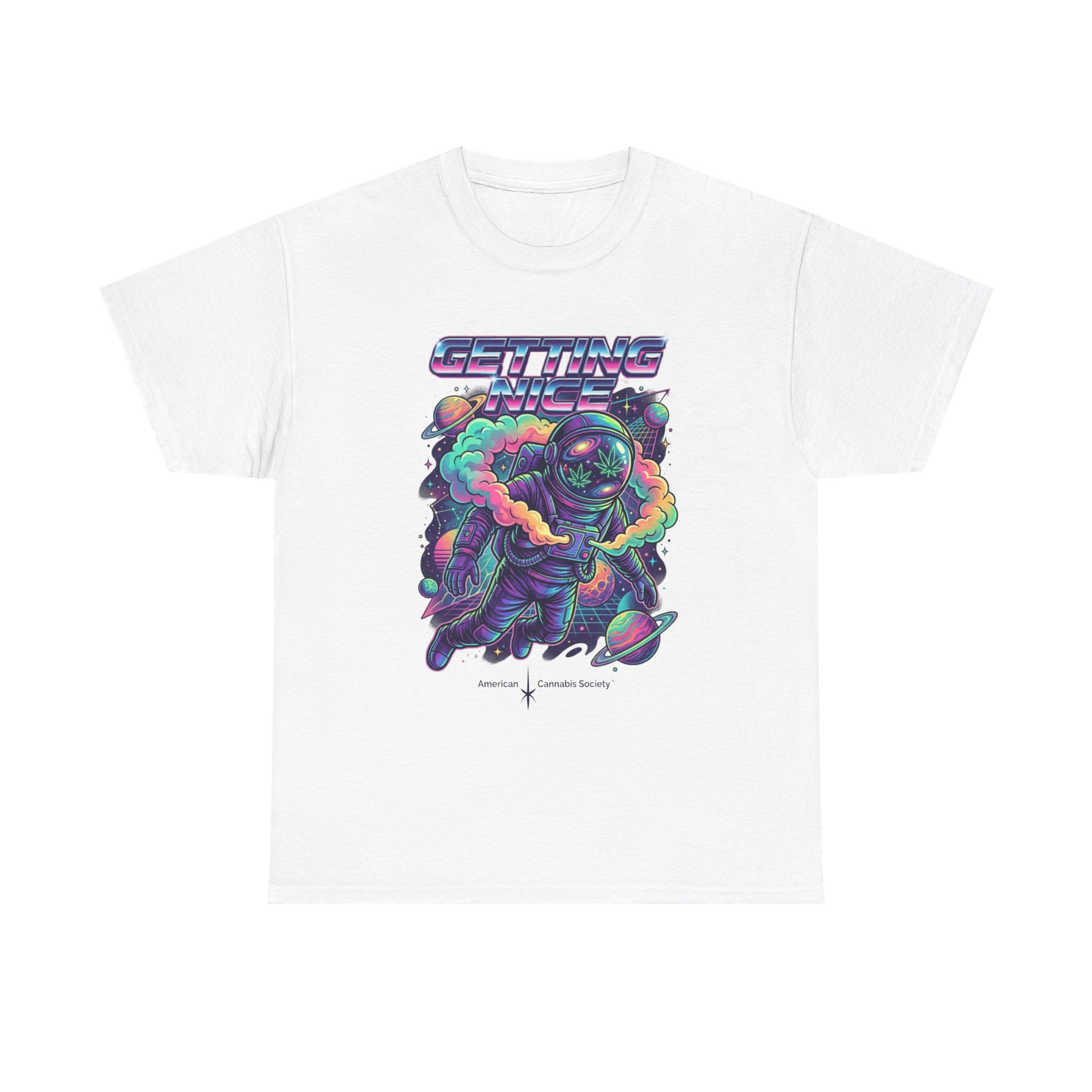 Getting Nice™ Astronaut T-Shirt — Retro Neon Space Cannabis Graphic Tee - Image 5