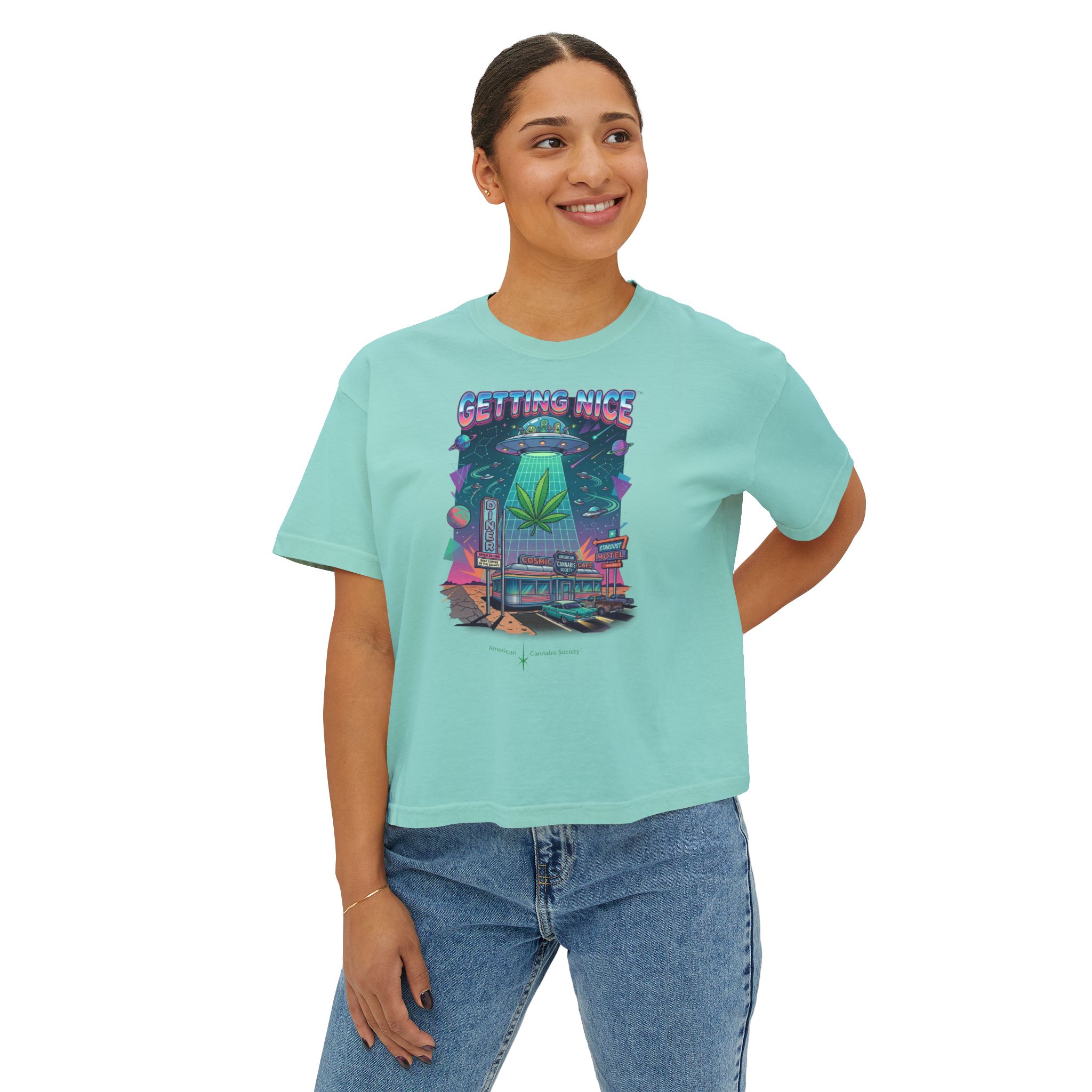 Getting Nice Cannabis Graphic Women's Boxy Tee - Image 23