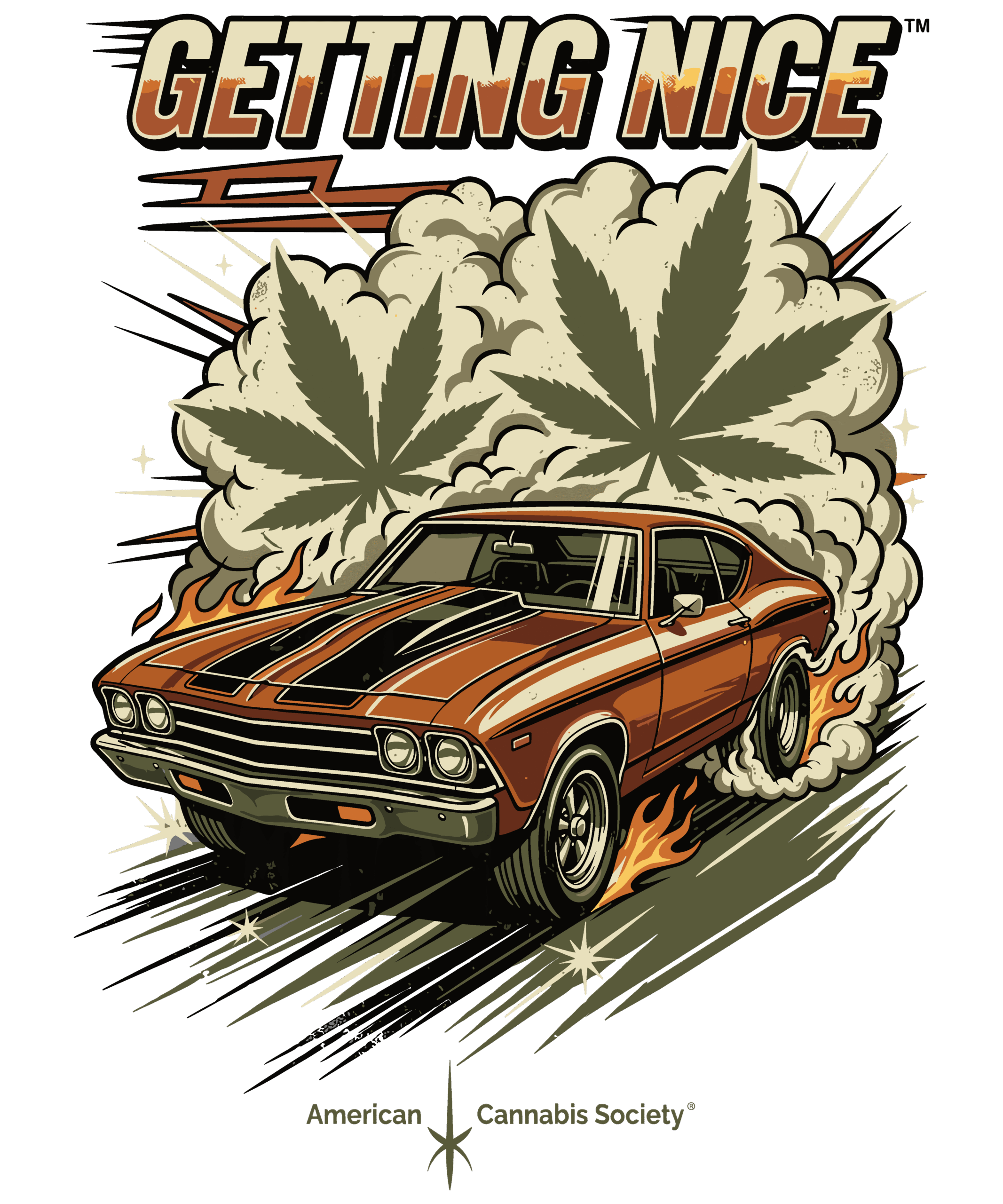 Cannabis muscle car tee by GreenRX™ Getting Nice muscle car cannabis apparel design by GreenRX™ — promote and earn affiliate commissions