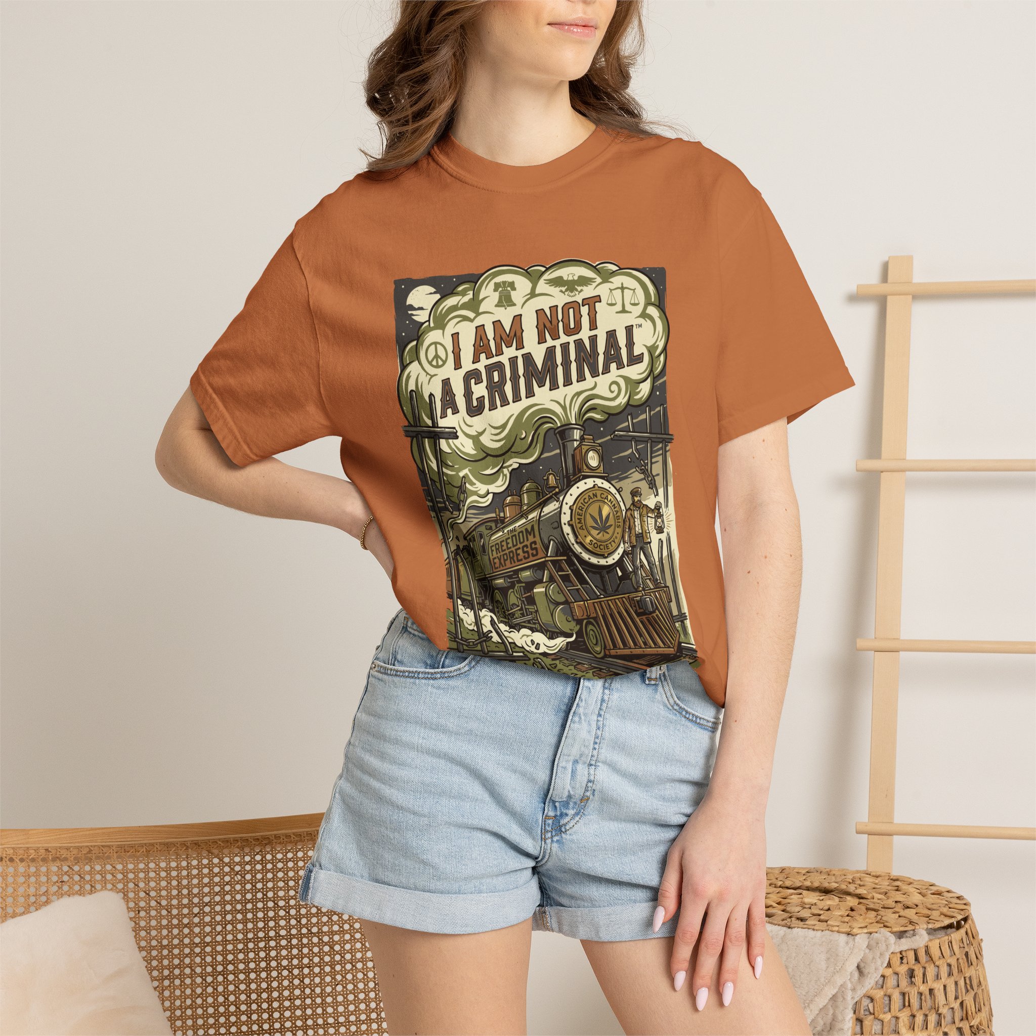 I Am Not a Criminal™ Train Graphic T-Shirt — Vintage Locomotive Cannabis Advocacy Tee - Image 8
