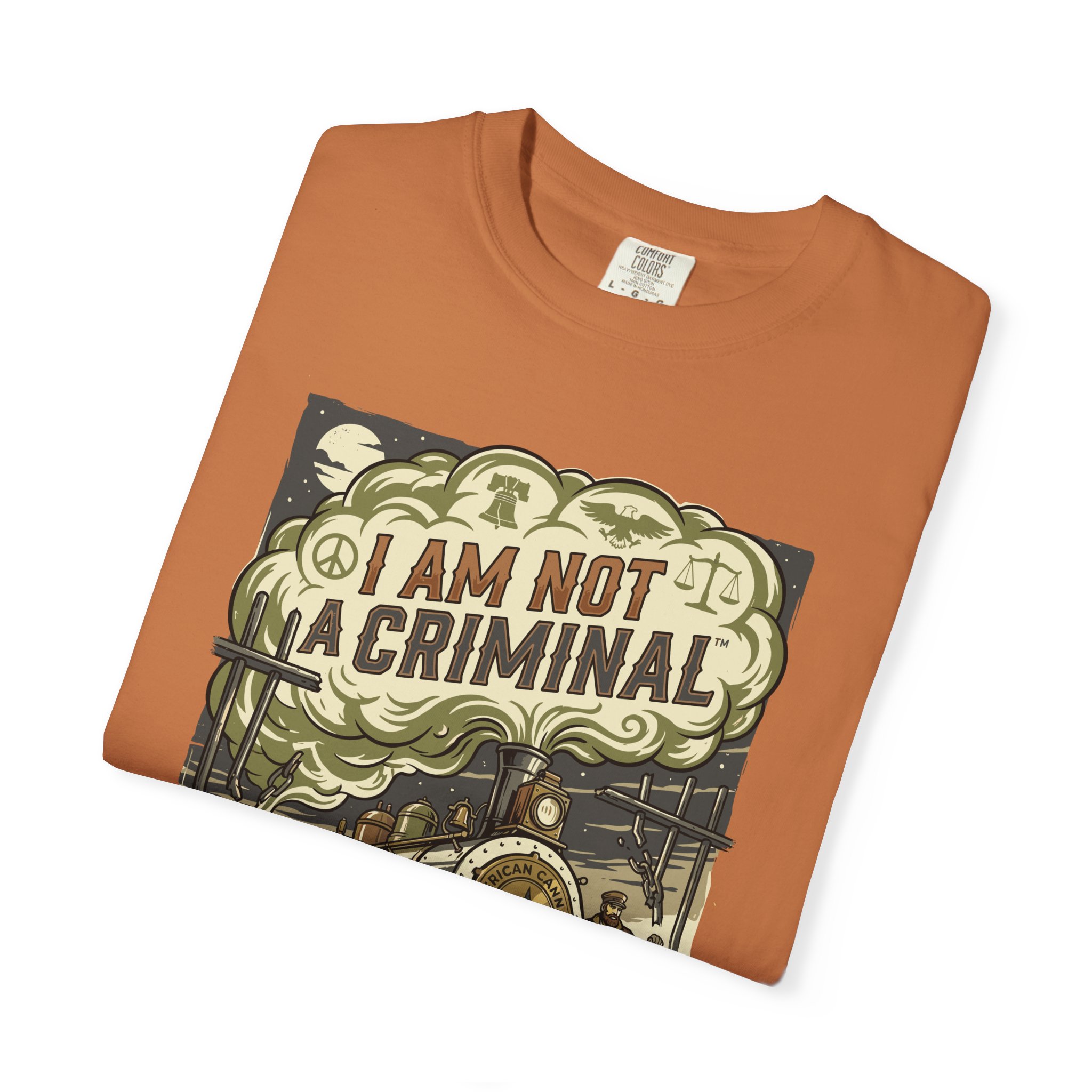 I Am Not a Criminal™ Train Graphic T-Shirt — Vintage Locomotive Cannabis Advocacy Tee - Image 7