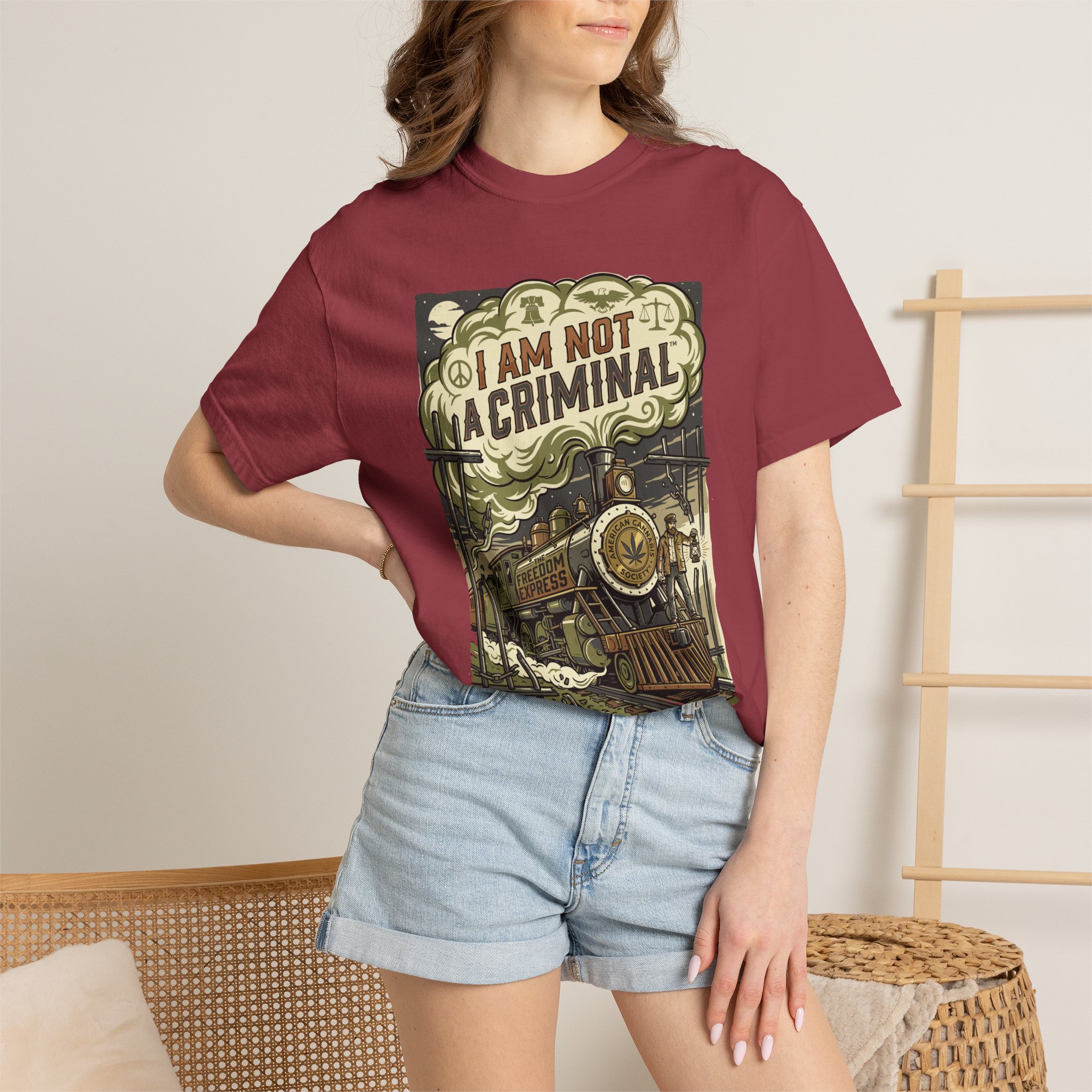 I Am Not a Criminal™ Train Graphic T-Shirt — Vintage Locomotive Cannabis Advocacy Tee - Image 52