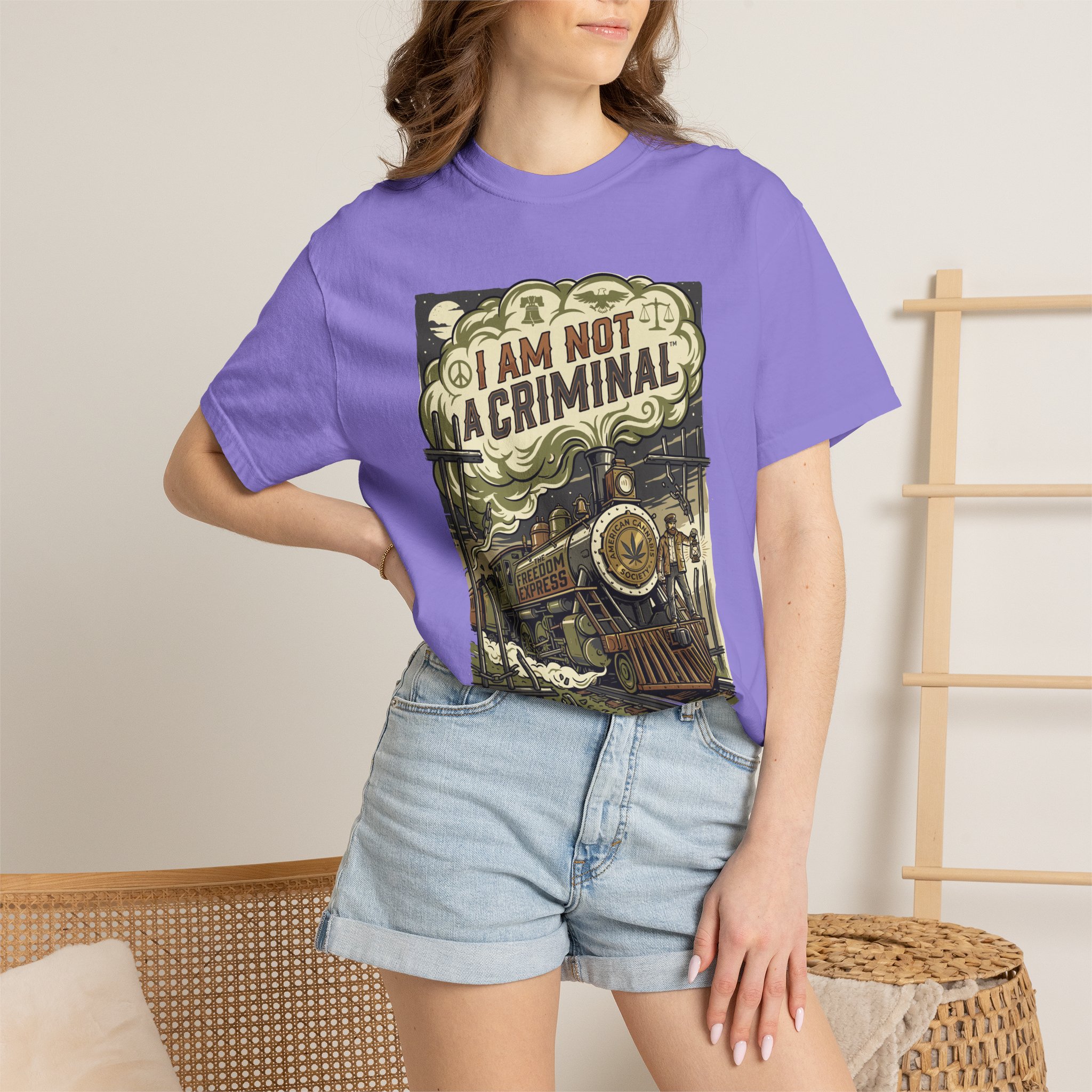 I Am Not a Criminal™ Train Graphic T-Shirt — Vintage Locomotive Cannabis Advocacy Tee - Image 28