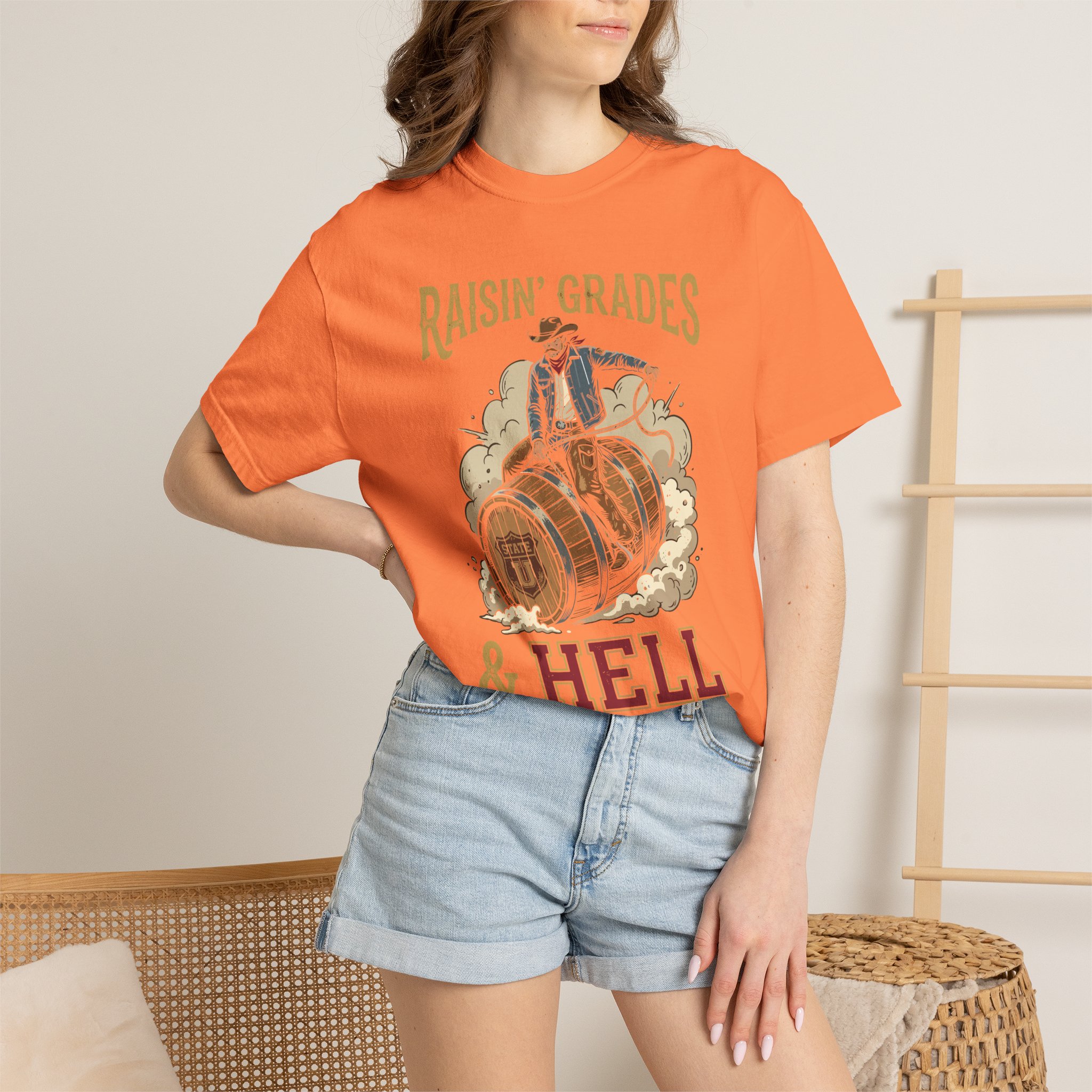 Raisin' Grades & Hell T-Shirt — Vintage College Barrel Graphic Tee - Image 8