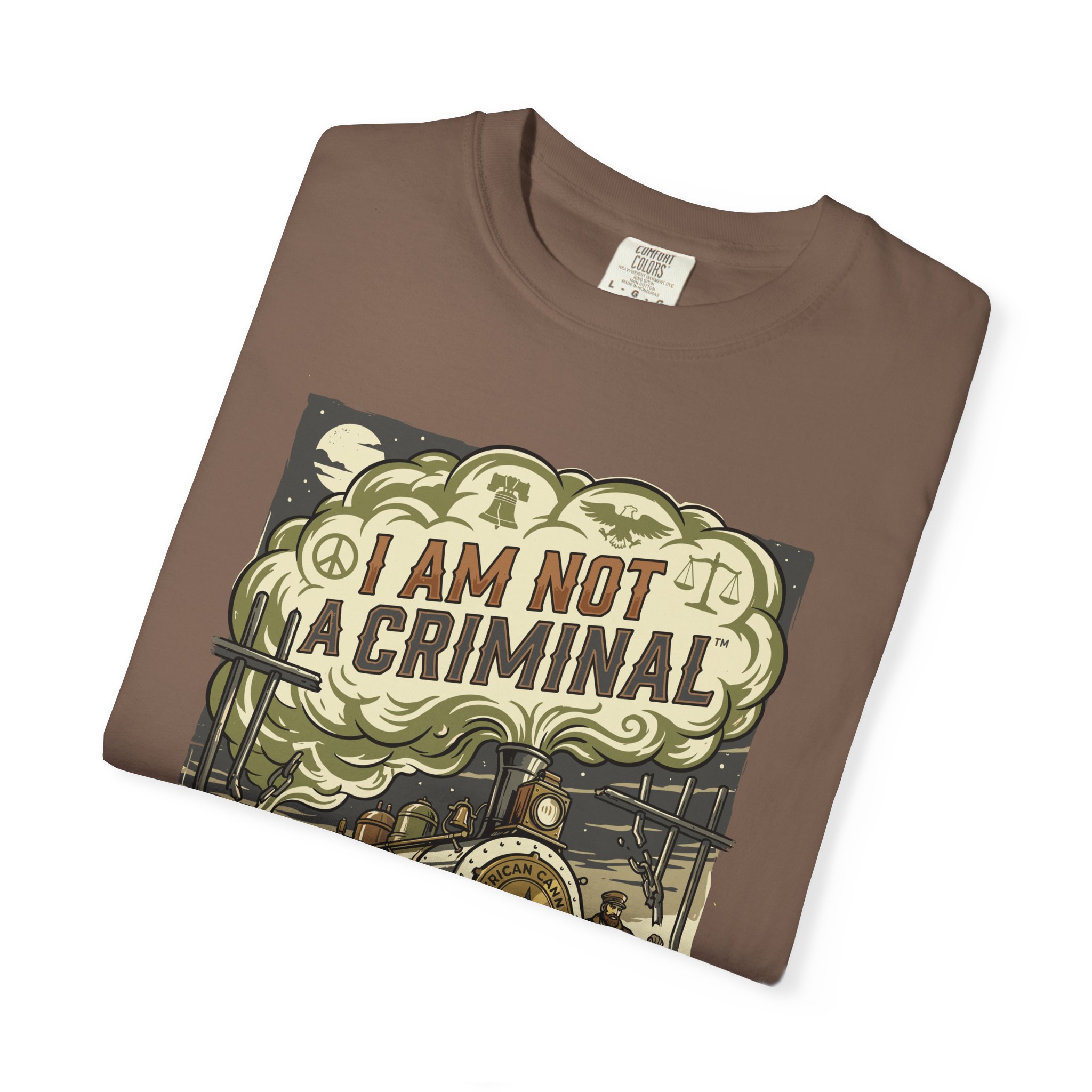 I Am Not a Criminal™ Train Graphic T-Shirt — Vintage Locomotive Cannabis Advocacy Tee - Image 11