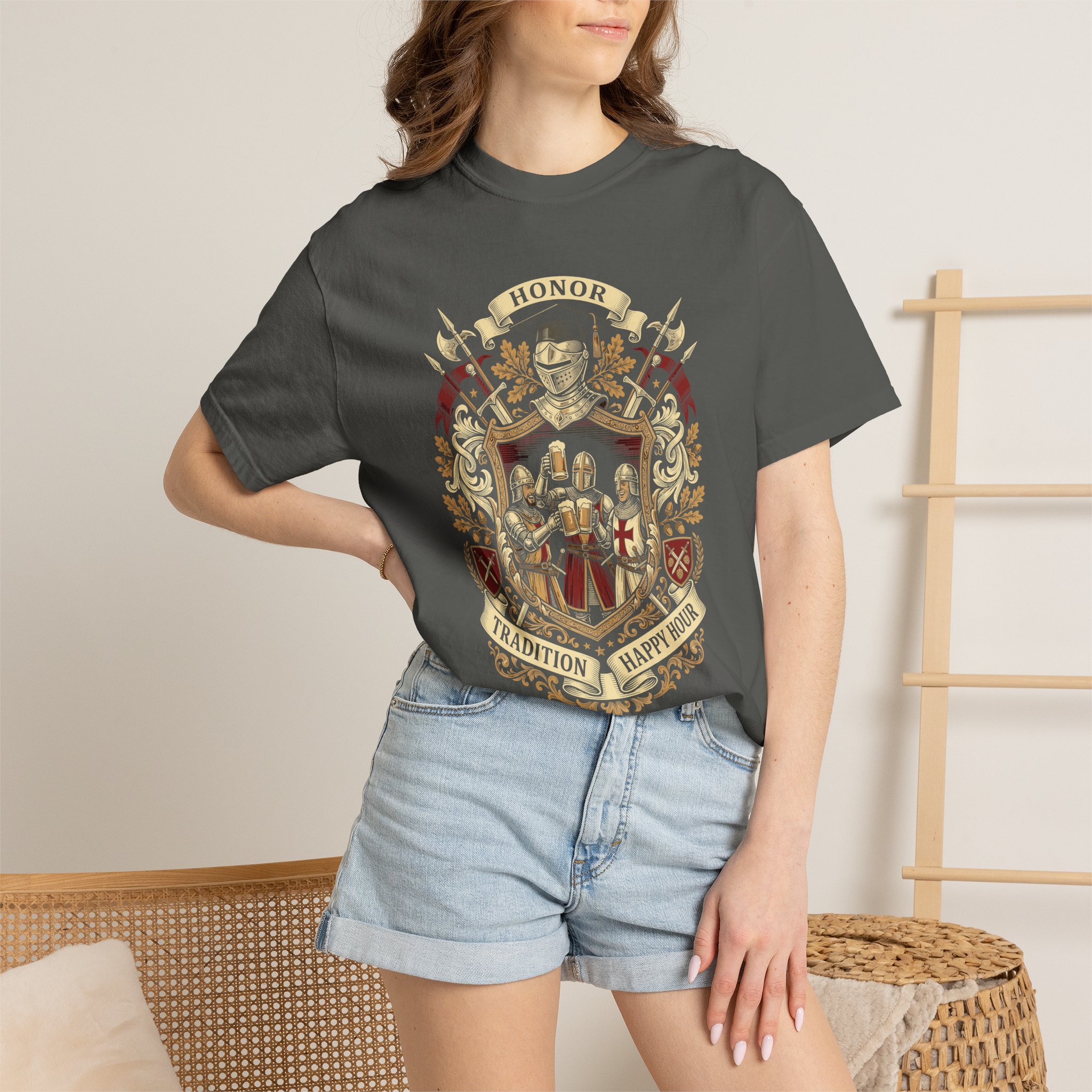 Heraldic Crest Graphic T-Shirt — Vintage Shield & Banner Design - Image 32