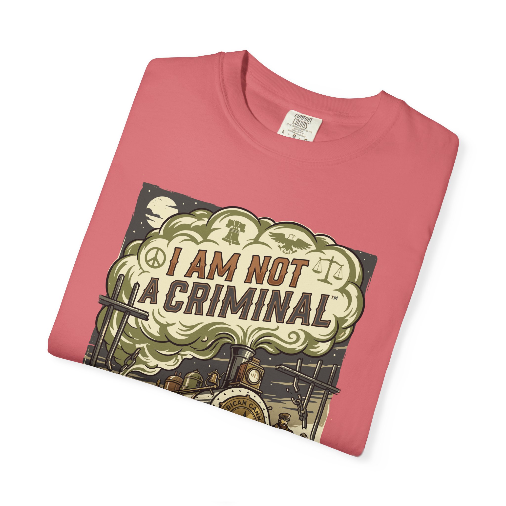 I Am Not a Criminal™ Train Graphic T-Shirt — Vintage Locomotive Cannabis Advocacy Tee - Image 47