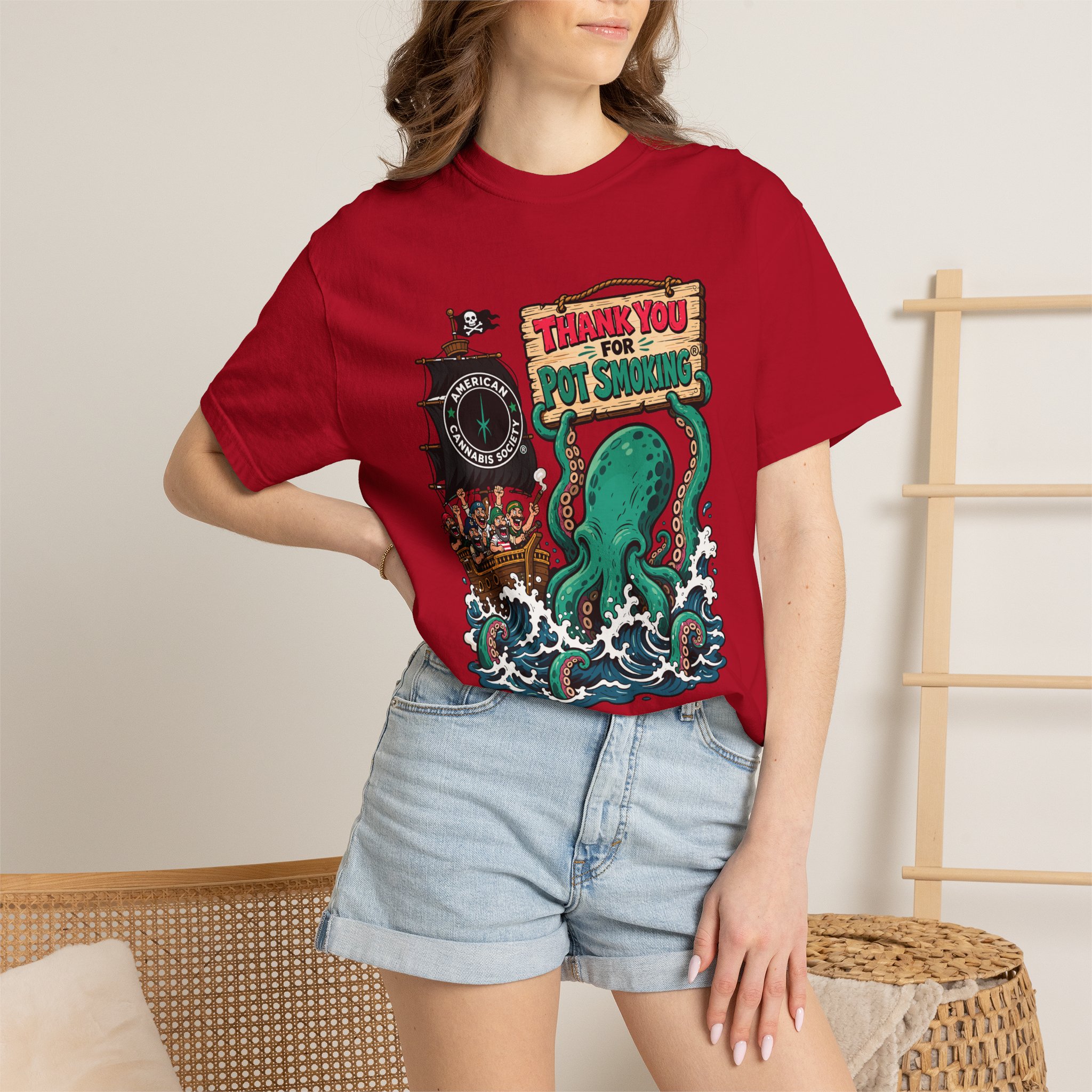 Octopus Pirate Graphic T-Shirt — Thank You For Pot Smoking® Vintage Nautical Tee - Image 60
