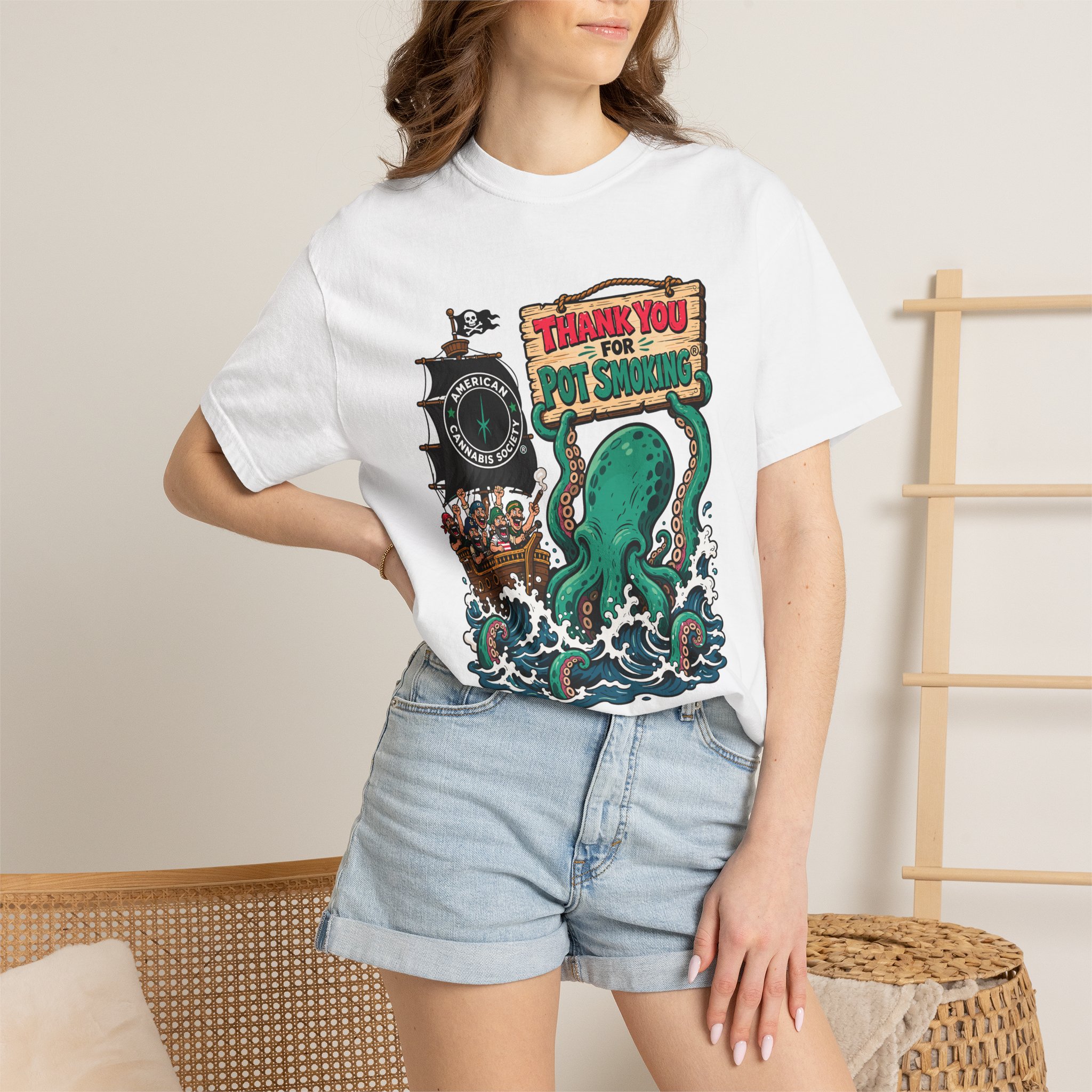 Octopus Pirate Graphic T-Shirt — Thank You For Pot Smoking® Vintage Nautical Tee - Image 4