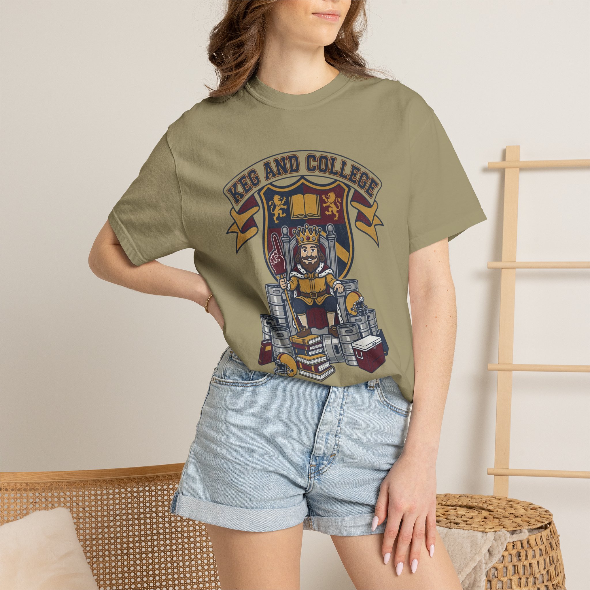 Keg and College T-Shirt — Vintage Crest Graphic Tee - Image 4