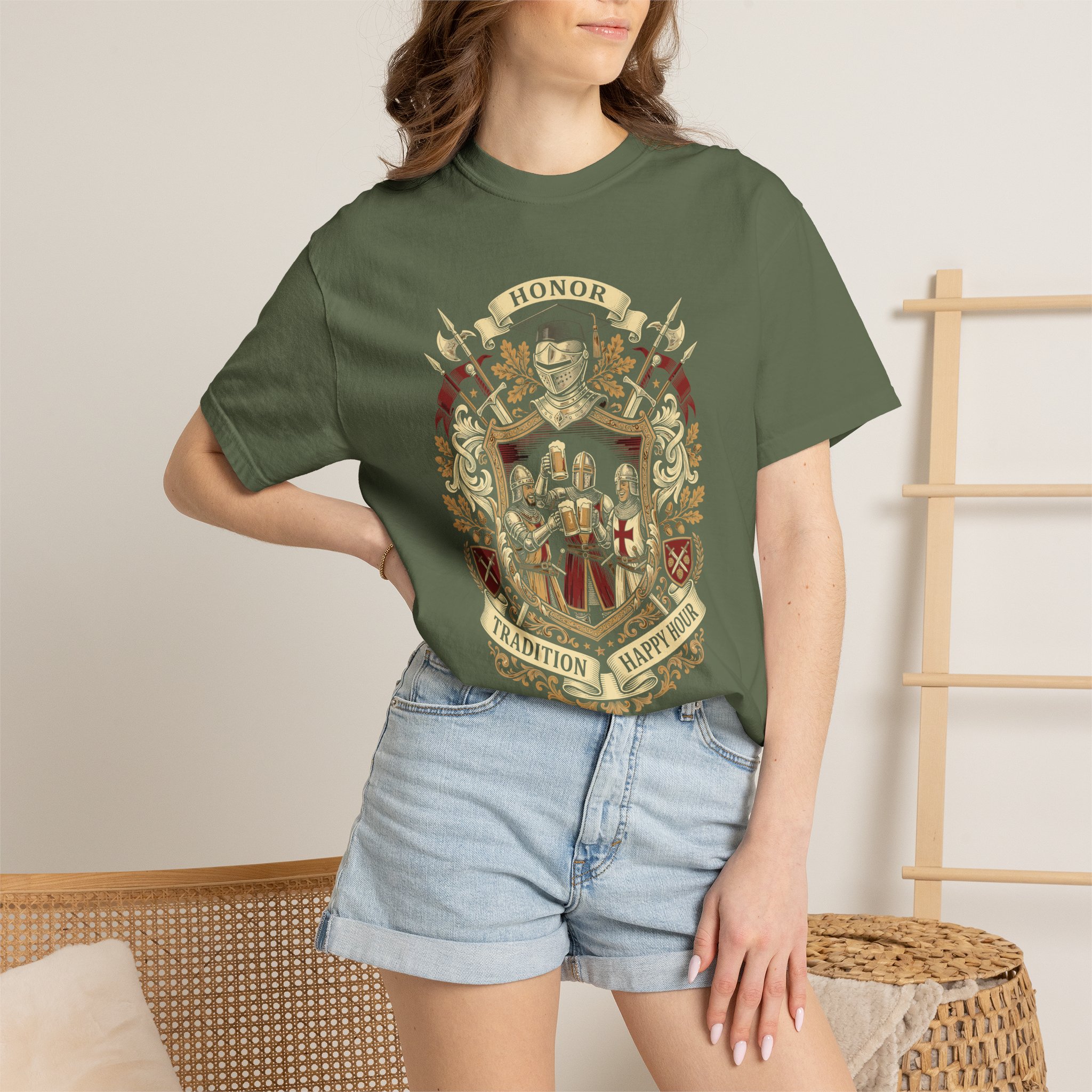 Heraldic Crest Graphic T-Shirt — Vintage Shield & Banner Design - Image 36