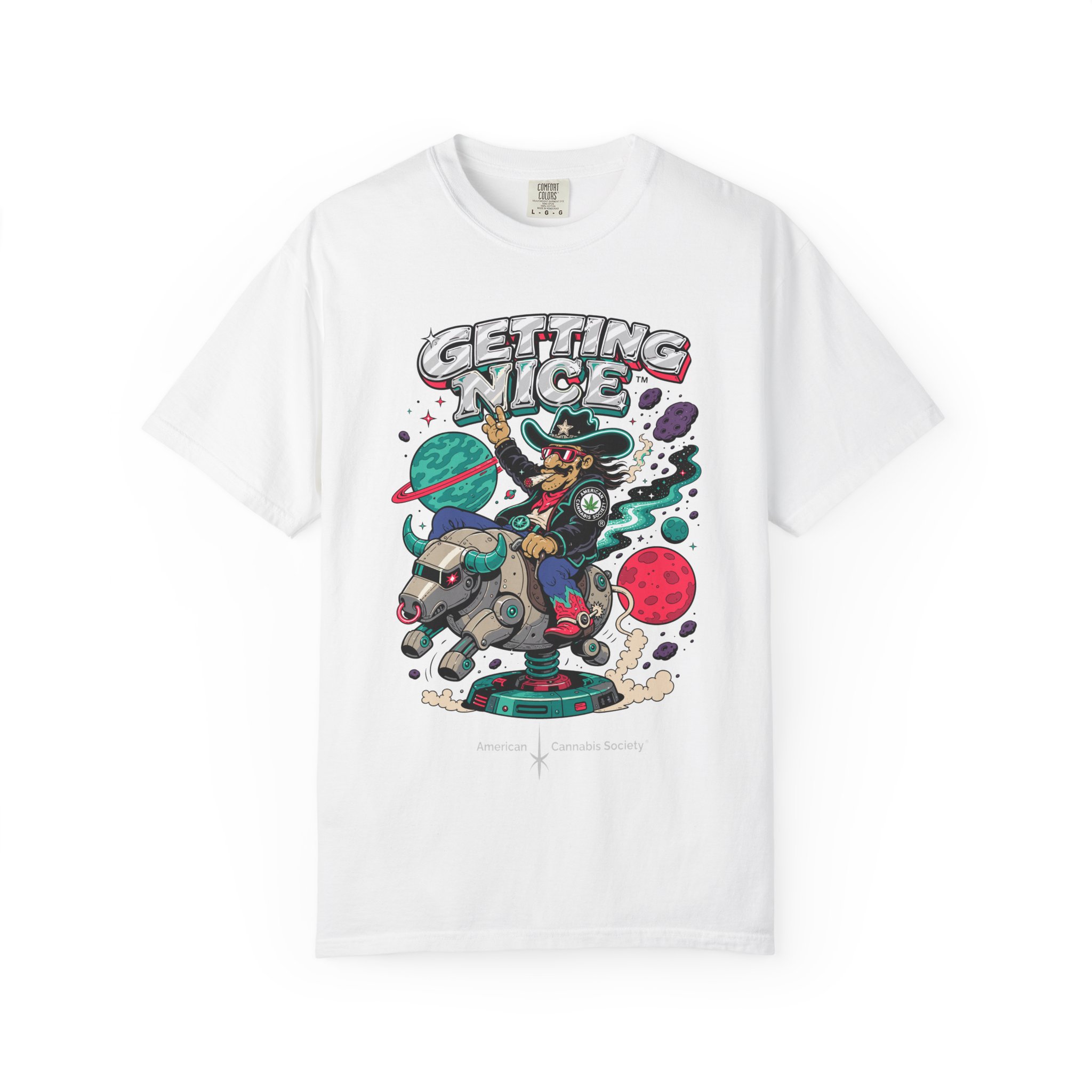 Getting Nice™ Space Cat Tee — Cosmic Cannabis Graphic - Image 6