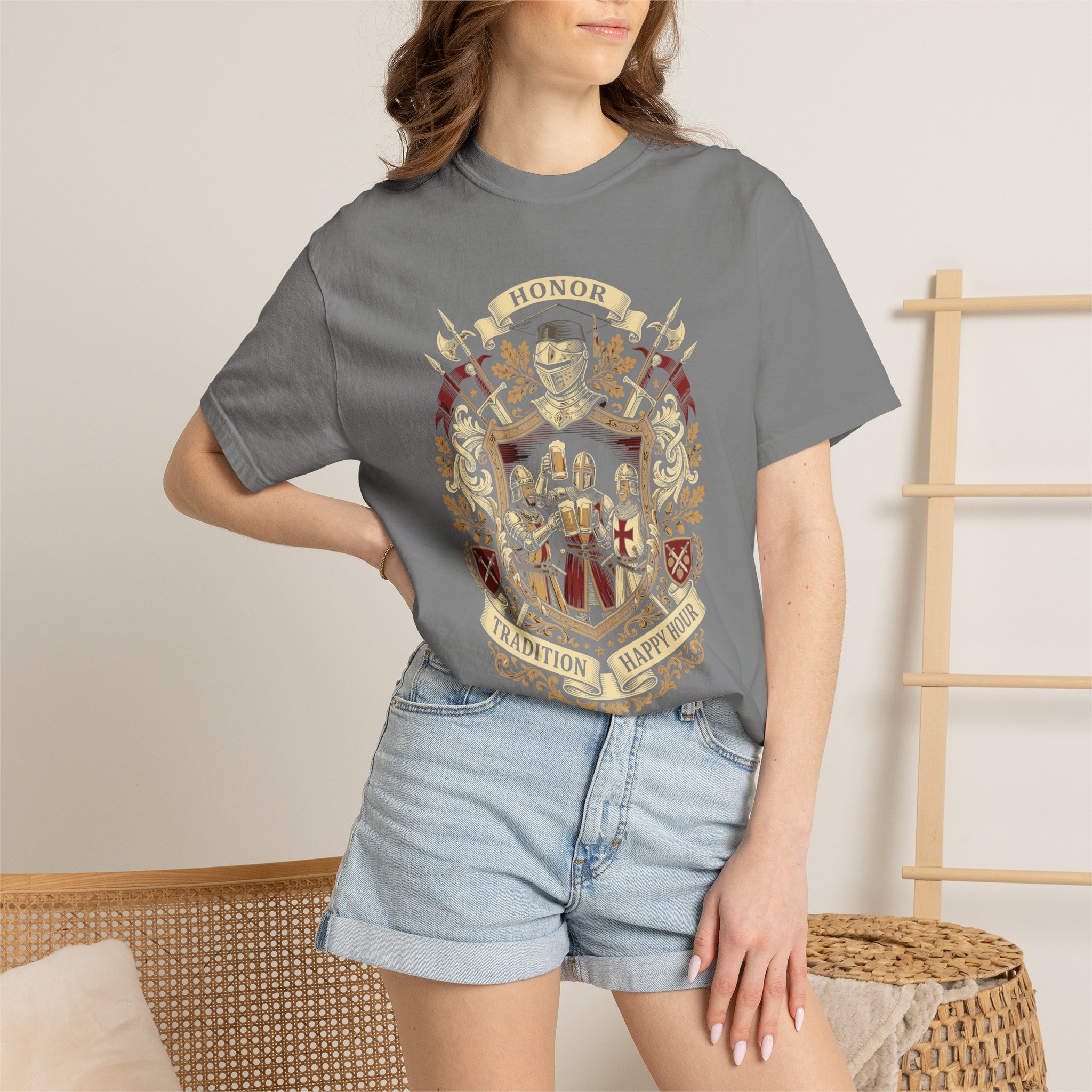 Heraldic Crest Graphic T-Shirt — Vintage Shield & Banner Design - Image 4