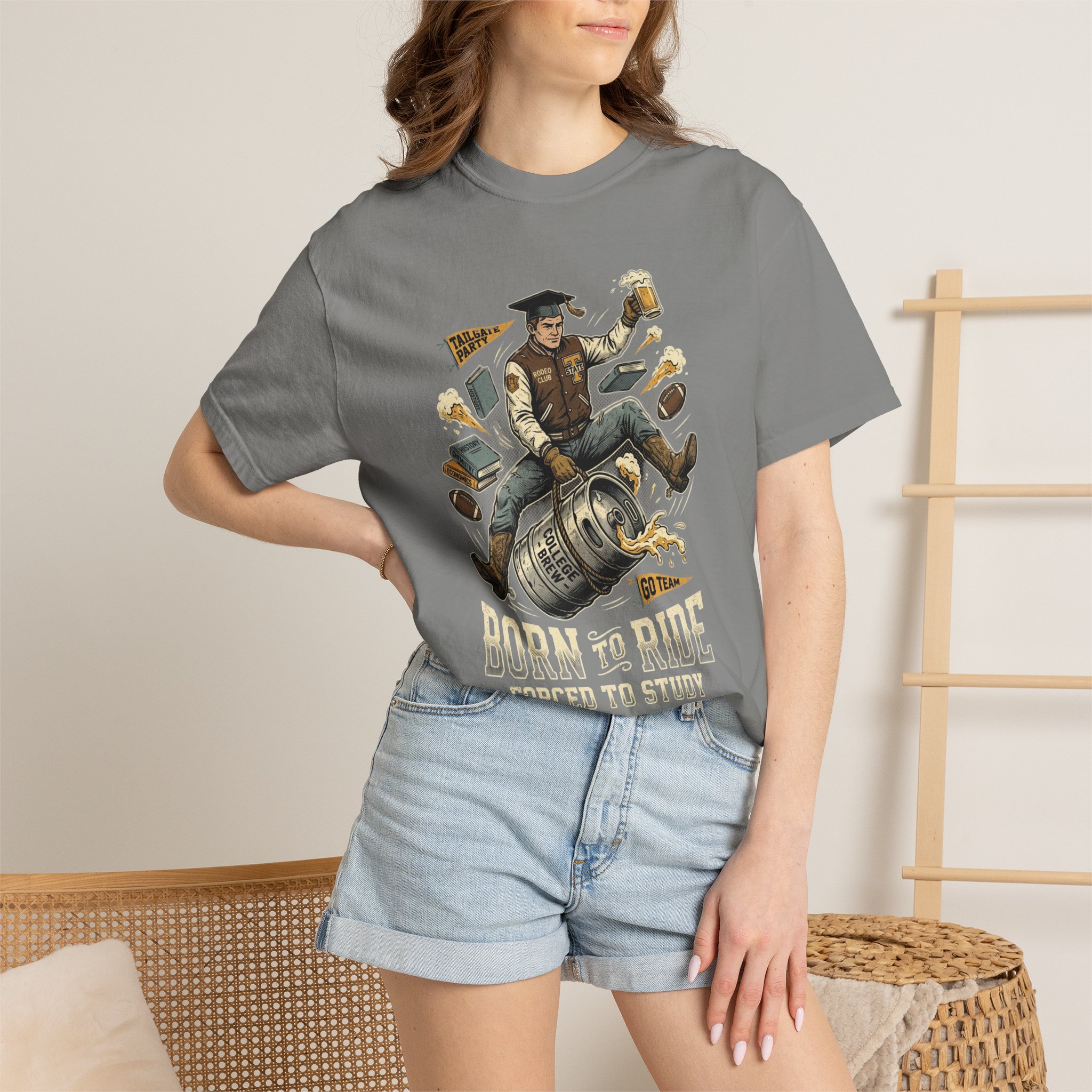 Born to Ride, Forced to Study — College Tailgate Graphic T-Shirt - Image 44