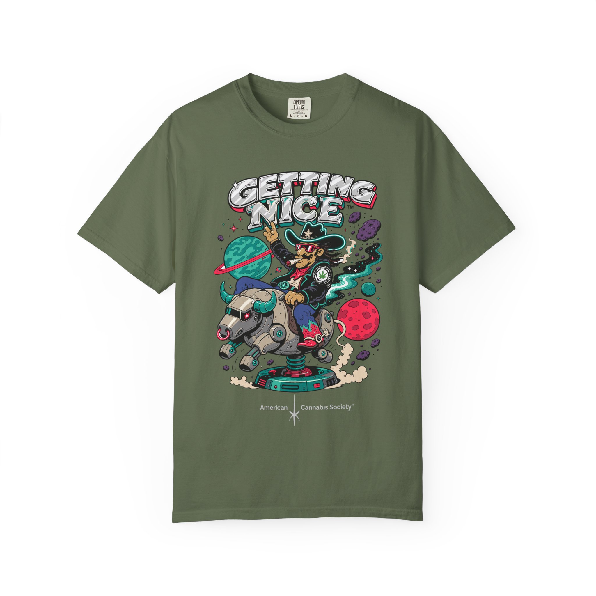 Getting Nice™ Space Cat Tee — Cosmic Cannabis Graphic - Image 3