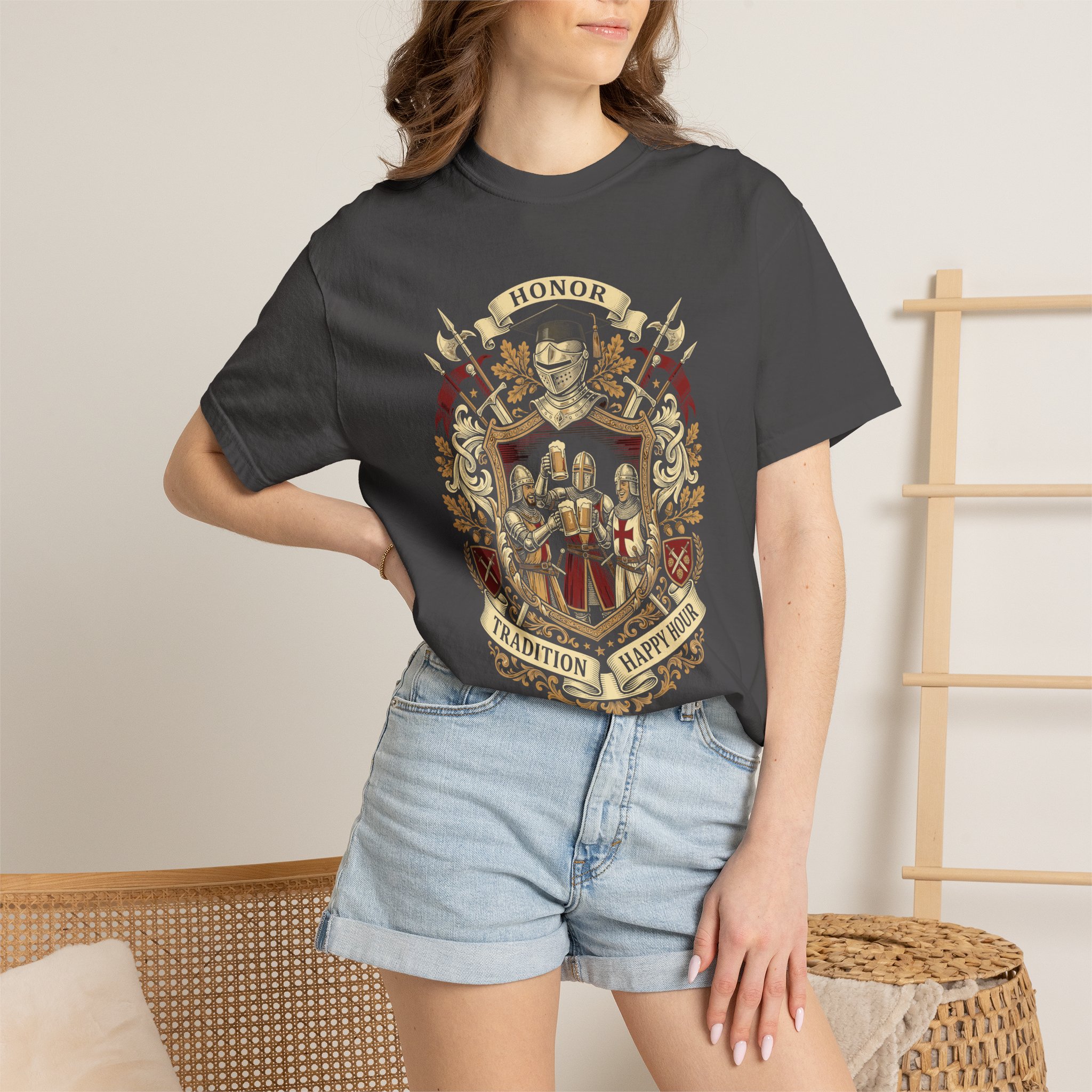 Heraldic Crest Graphic T-Shirt — Vintage Shield & Banner Design - Image 44