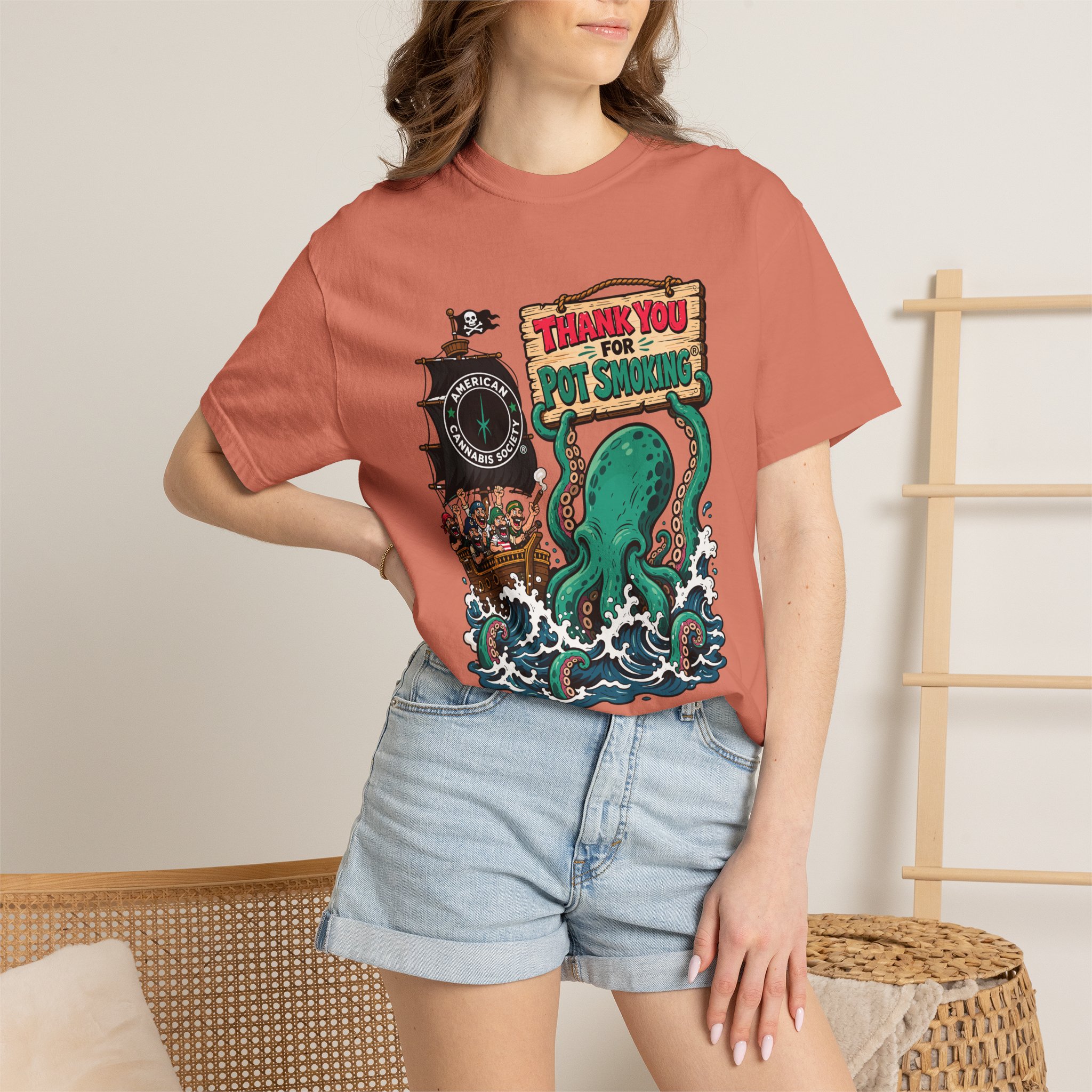 Octopus Pirate Graphic T-Shirt — Thank You For Pot Smoking® Vintage Nautical Tee - Image 8