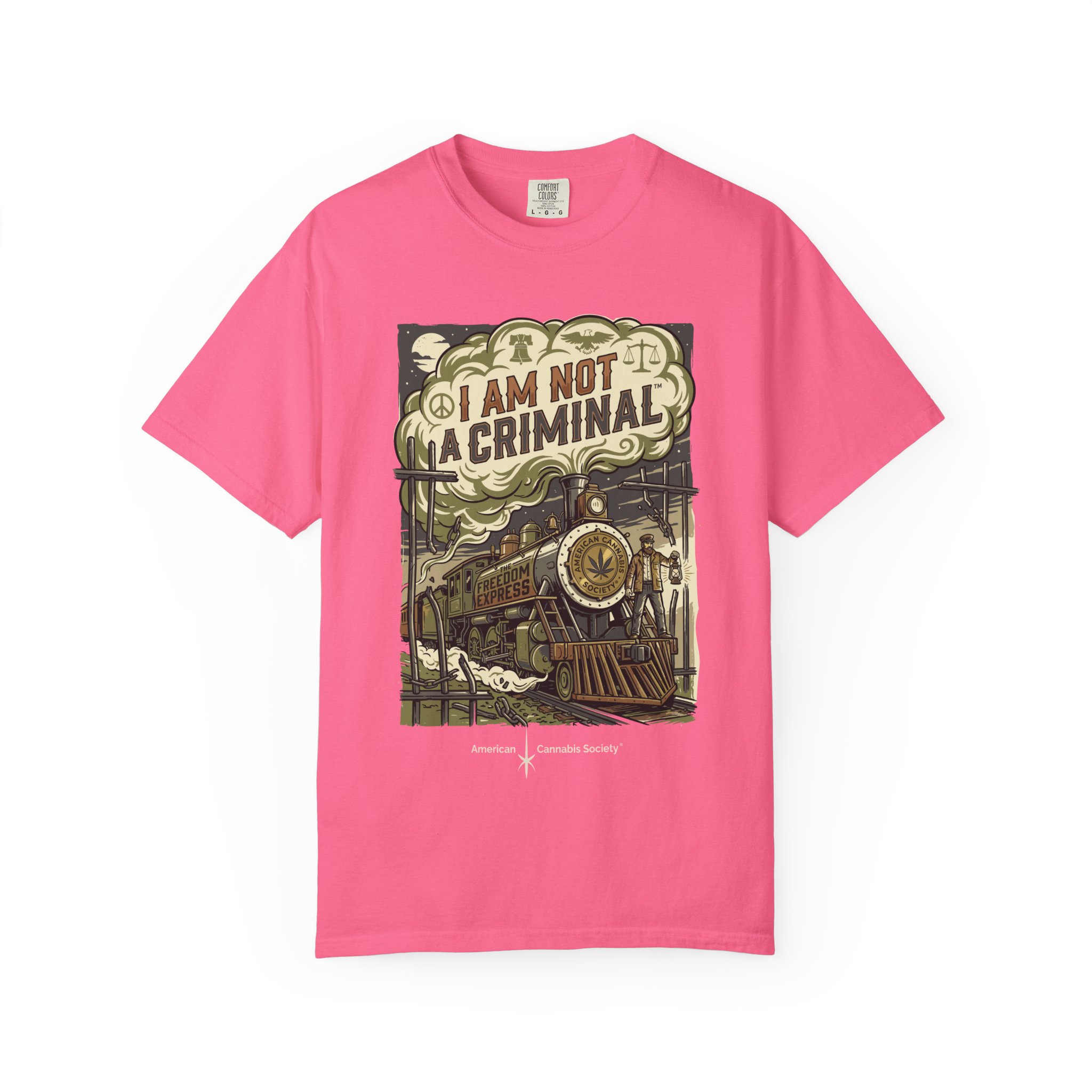 I Am Not a Criminal™ Train Graphic T-Shirt — Vintage Locomotive Cannabis Advocacy Tee - Image 37