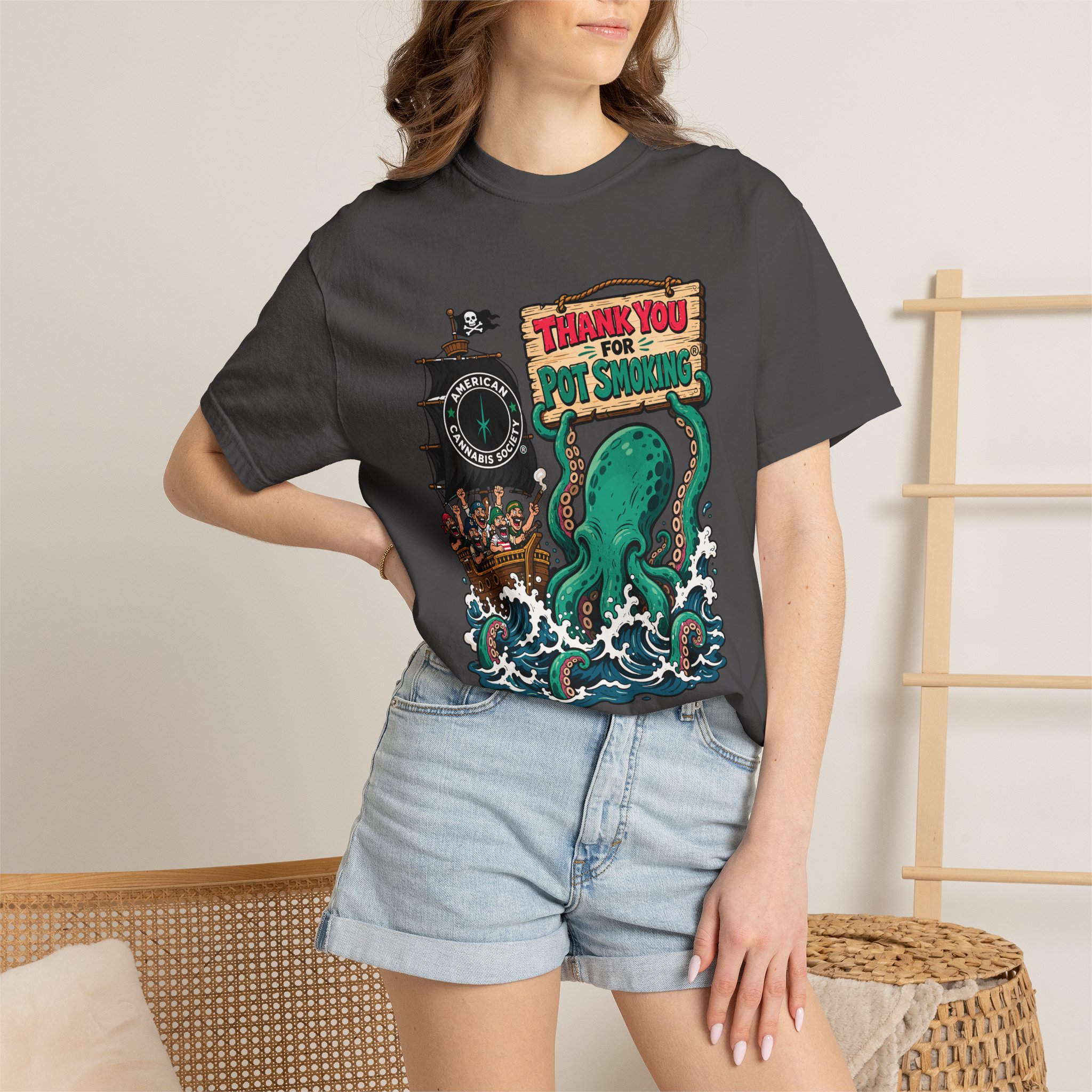 Octopus Pirate Graphic T-Shirt — Thank You For Pot Smoking® Vintage Nautical Tee - Image 44