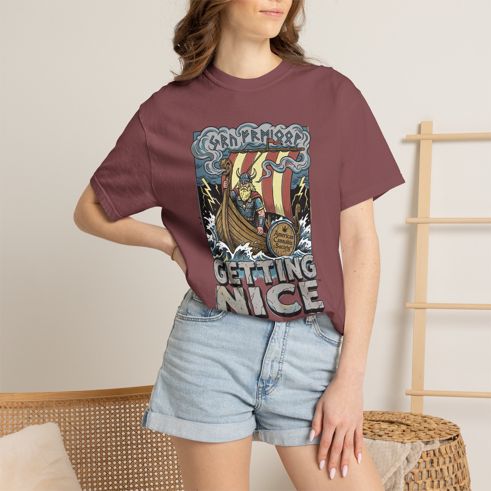Viking Ship 'Getting Nice' Graphic T‑Shirt — Retro Norse Adventure Tee - Image 4