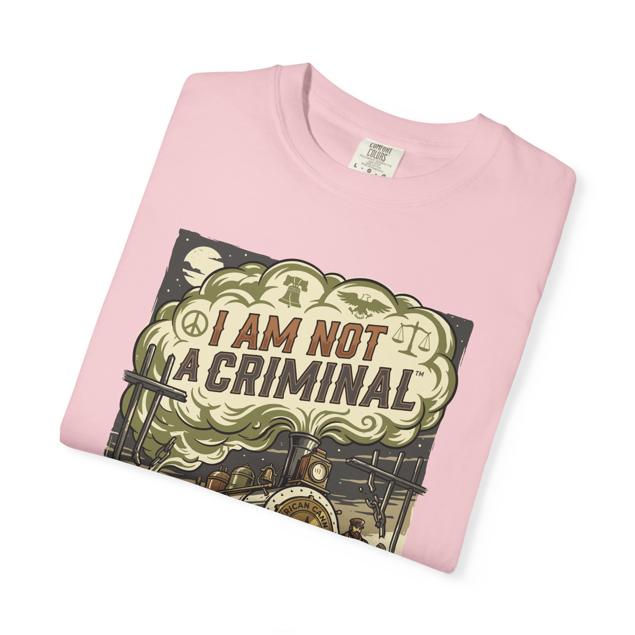 I Am Not a Criminal™ Train Graphic T-Shirt — Vintage Locomotive Cannabis Advocacy Tee - Image 35