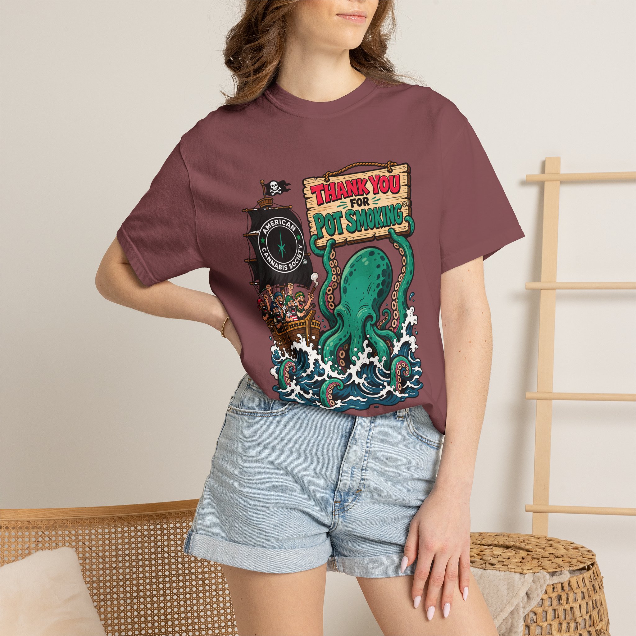 Octopus Pirate Graphic T-Shirt — Thank You For Pot Smoking® Vintage Nautical Tee - Image 12